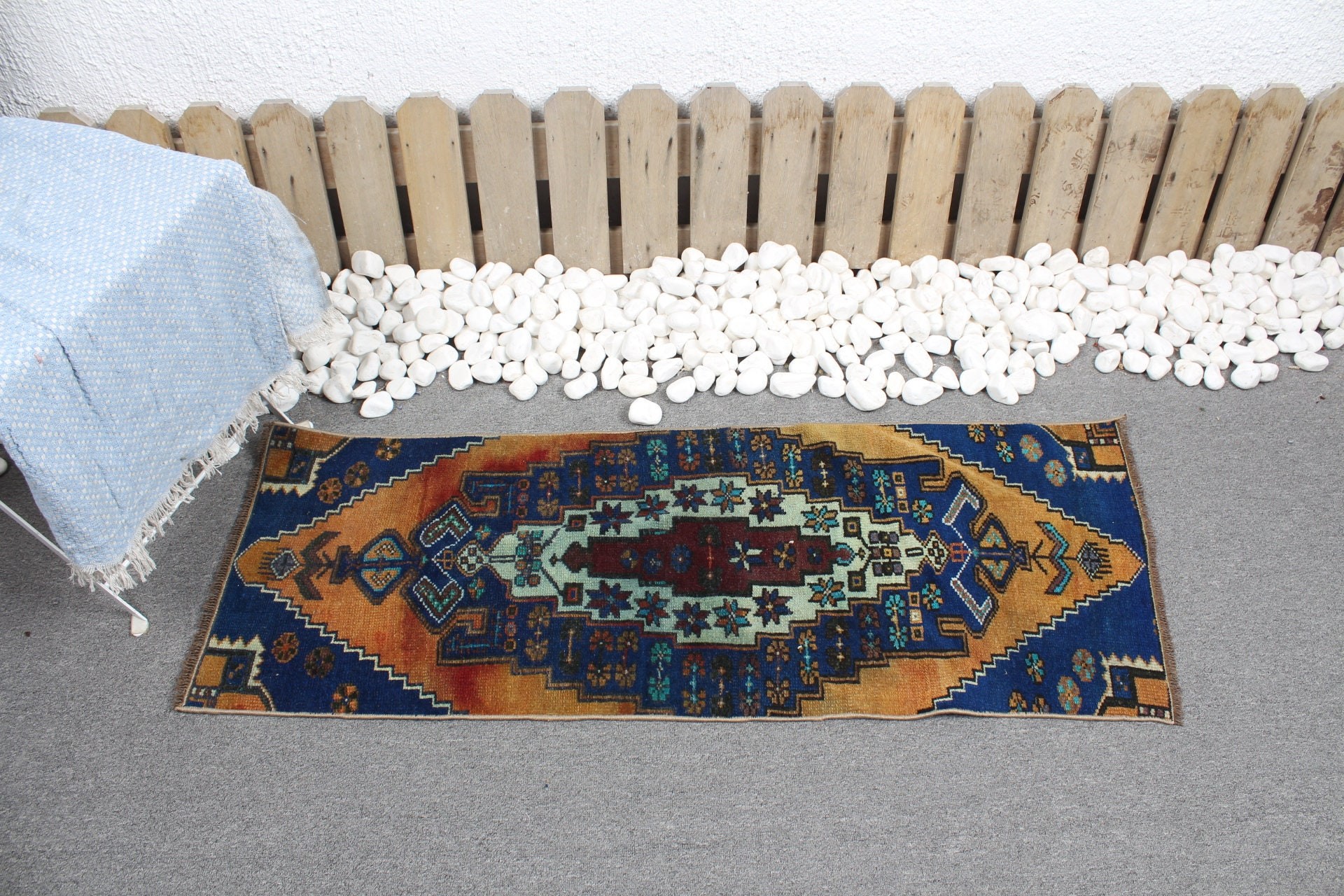 Turkish Rug, Rugs for Bathroom, Car Mat Rug, Vintage Rug, Floor Rug, 1.5x4.1 ft Small Rug, Blue Bedroom Rugs, Oriental Rug, Distressed Rugs