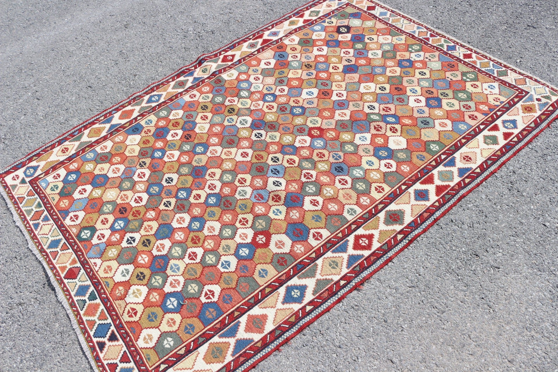 Vintage Halılar, Soğuk Halı, Türk Halıları, 4.1x6.2 ft Alan Halısı, Kilim, Mutfak Halıları, Yemek Odası Halıları, Bej Anadolu Halısı