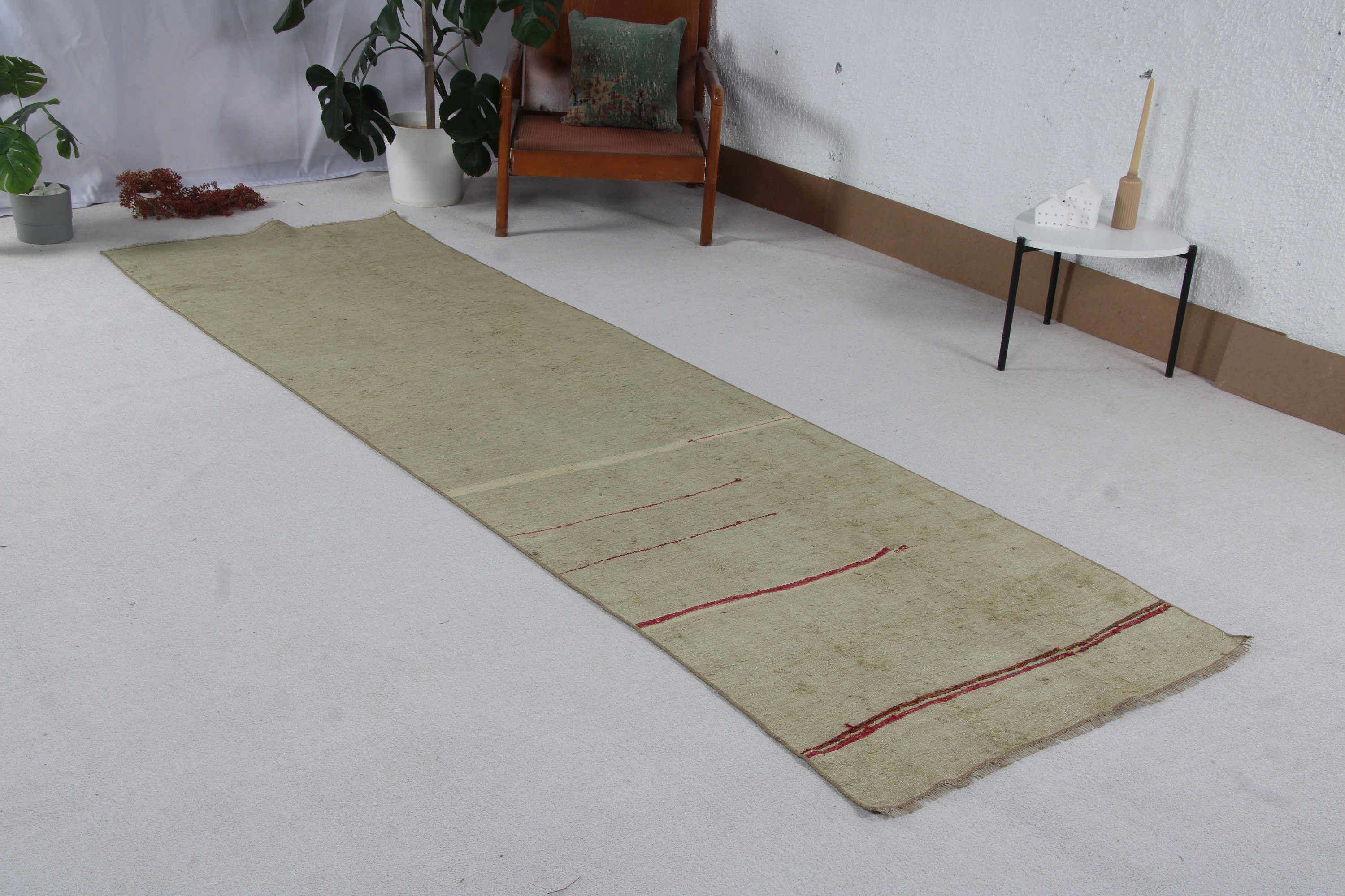 3x10.5 ft Runner Halıları, Koridor Halıları, Kilim, Merdiven Halısı, Lüks Halı, El Dokuma Halı, Oushak Halı, Yeşil Modern Halılar, Vintage Halılar, Türk Halısı