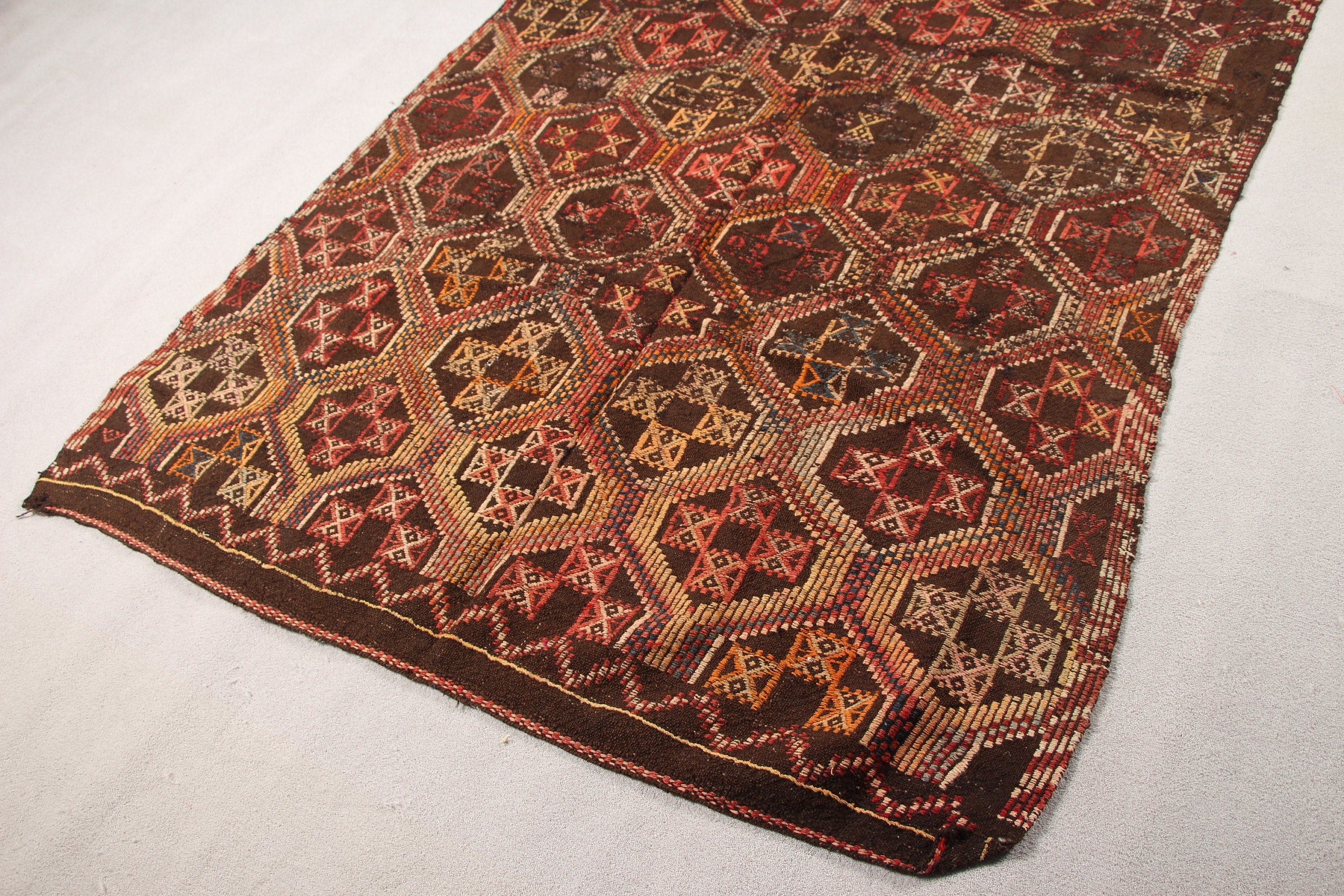 Kahverengi Ev dekoru Kilim, Türk Kilim, 150x288 cm Salon Kilim, Yemek odası Kilim, Yemek odası Kilim, Antik Kilim, Yemek odası Kilim