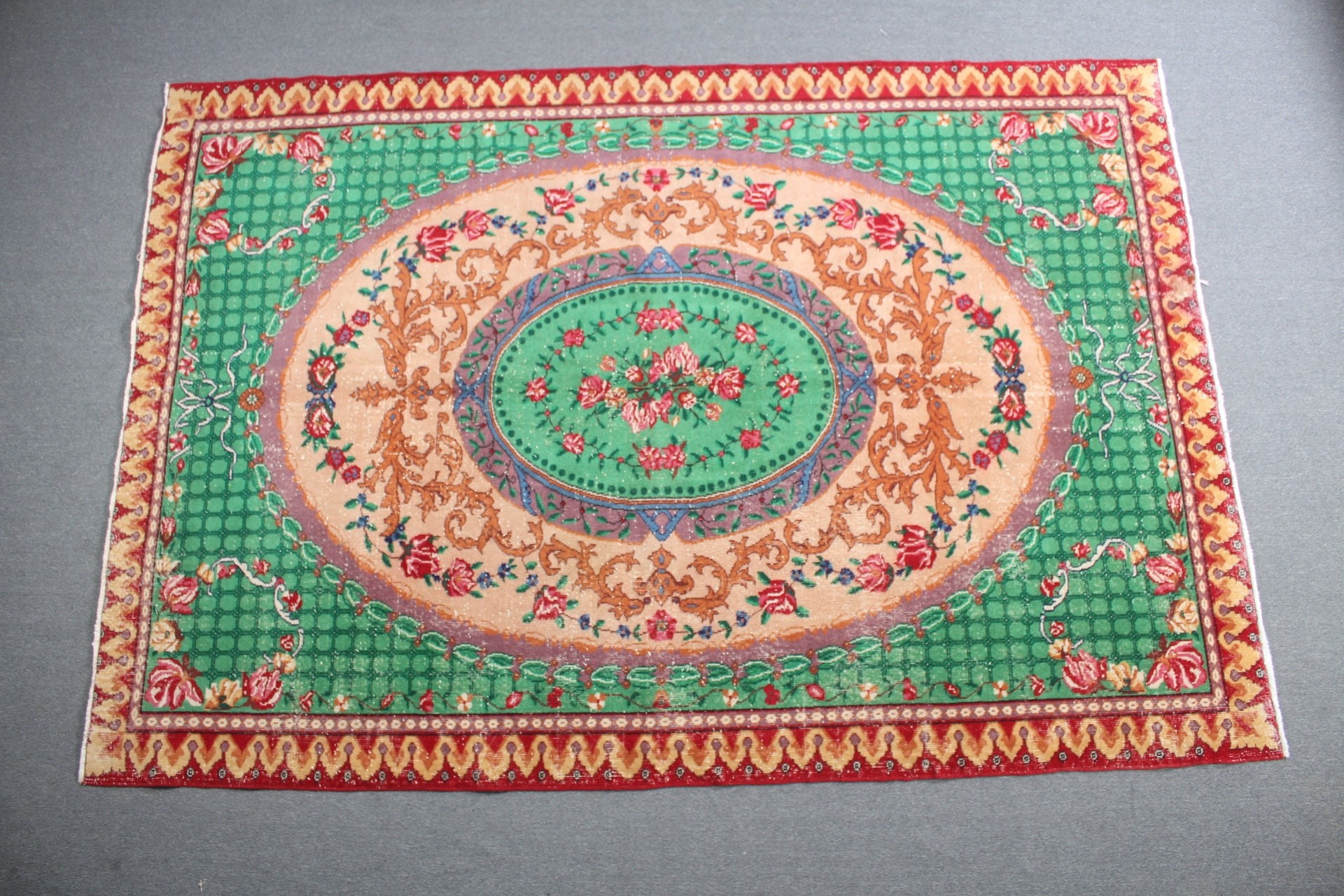 Vintage Rug, Living Room Rug, Moroccan Rug, Floor Rugs, Saloon Rug, Green Moroccan Rug, 7.3x10.7 ft Oversize Rug, Turkish Rug, Pastel Rugs