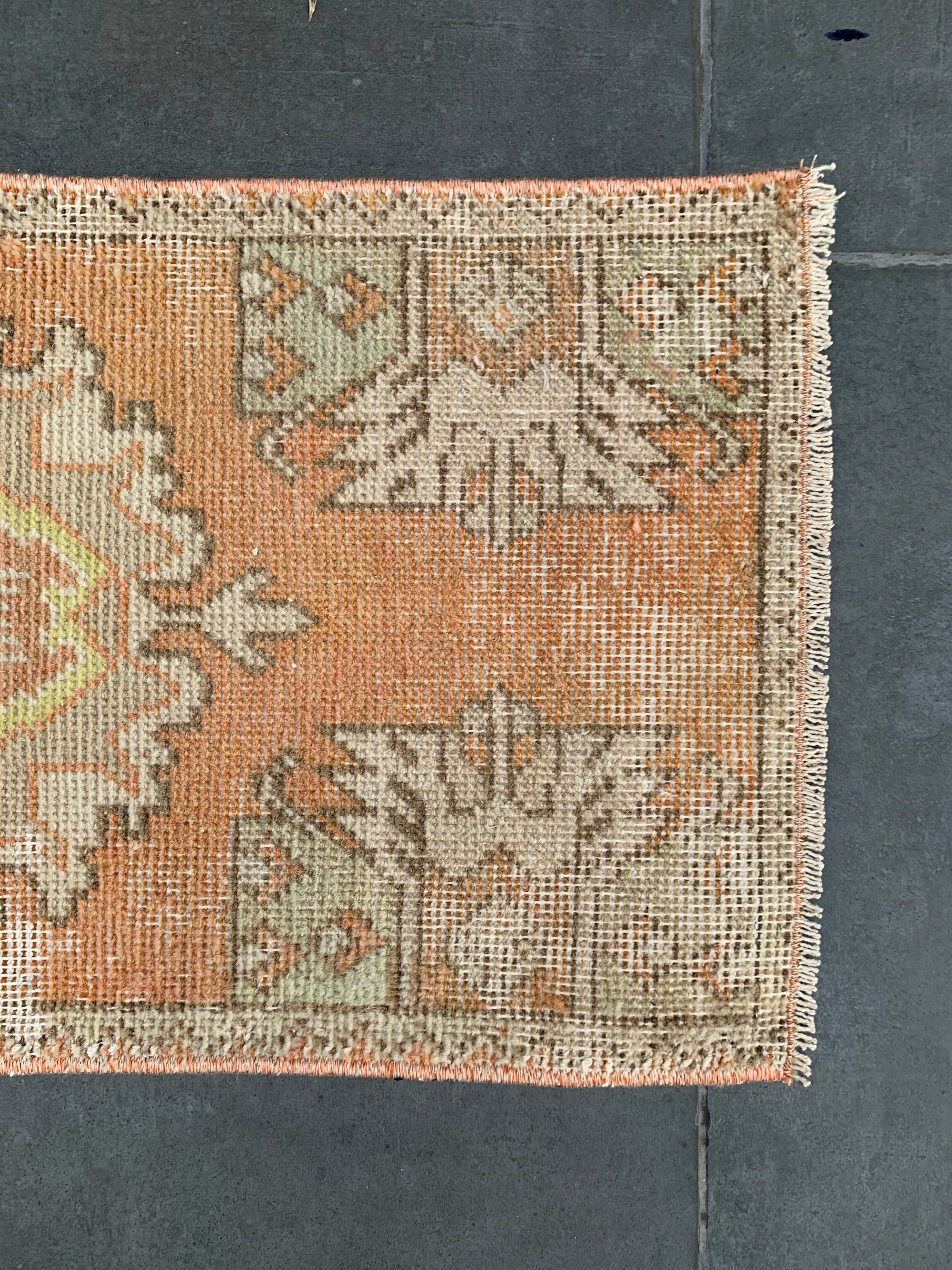 Wall Hanging Rugs, Bath Rug, 1.4x2.7 ft Small Rugs, Vintage Rugs, Tribal Rug, Turkish Rugs, Orange Floor Rug, Moroccan Rug, Kitchen Rug