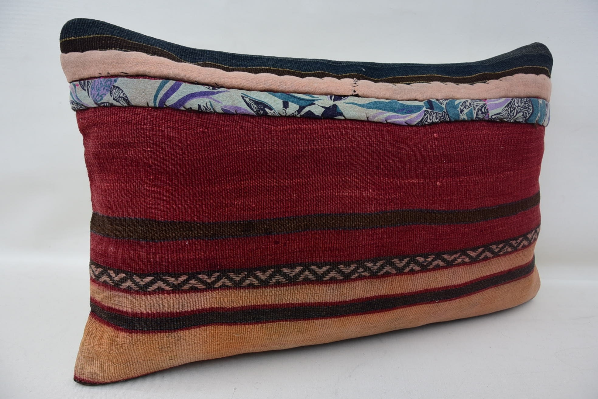 16"x24" Red Cushion Case, Kilim Pillow, Turkish Kilim Pillow, Accent Pillow Sham, Throw Kilim Pillow, Pastel Cushion