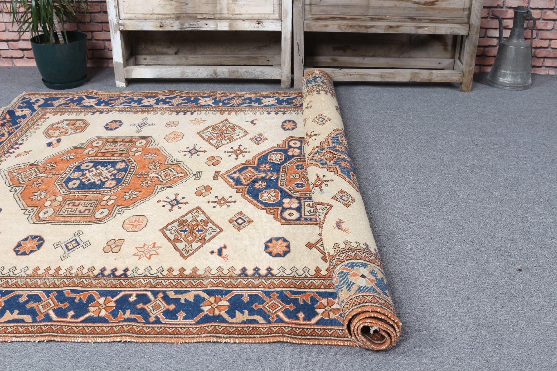 Turkish Rug, Bedroom Rug, 5.3x8.2 ft Large Rugs, Kitchen Rugs, Beige Cool Rug, Oriental Rug, Vintage Rugs, Salon Rugs, Aesthetic Rug