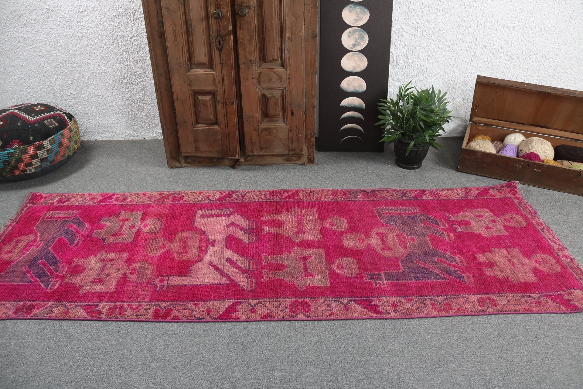 Flatweave Rugs, Turkish Rugs, Antique Rugs, Pink Floor Rug, Vintage Rug, Turkey Rug, 3x8.7 ft Runner Rugs, Corridor Rugs, Long Runner Rug