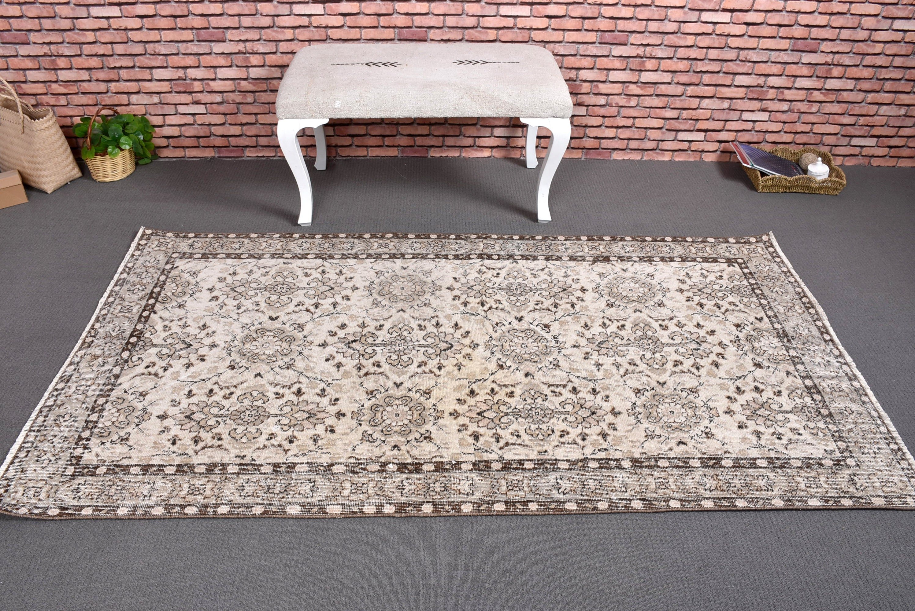 Aesthetic Rug, Neutral Rug, Vintage Rug, Kitchen Rug, Beige Home Decor Rug, 3.7x7 ft Area Rug, Dining Room Rug, Turkish Rugs, Rugs for Area