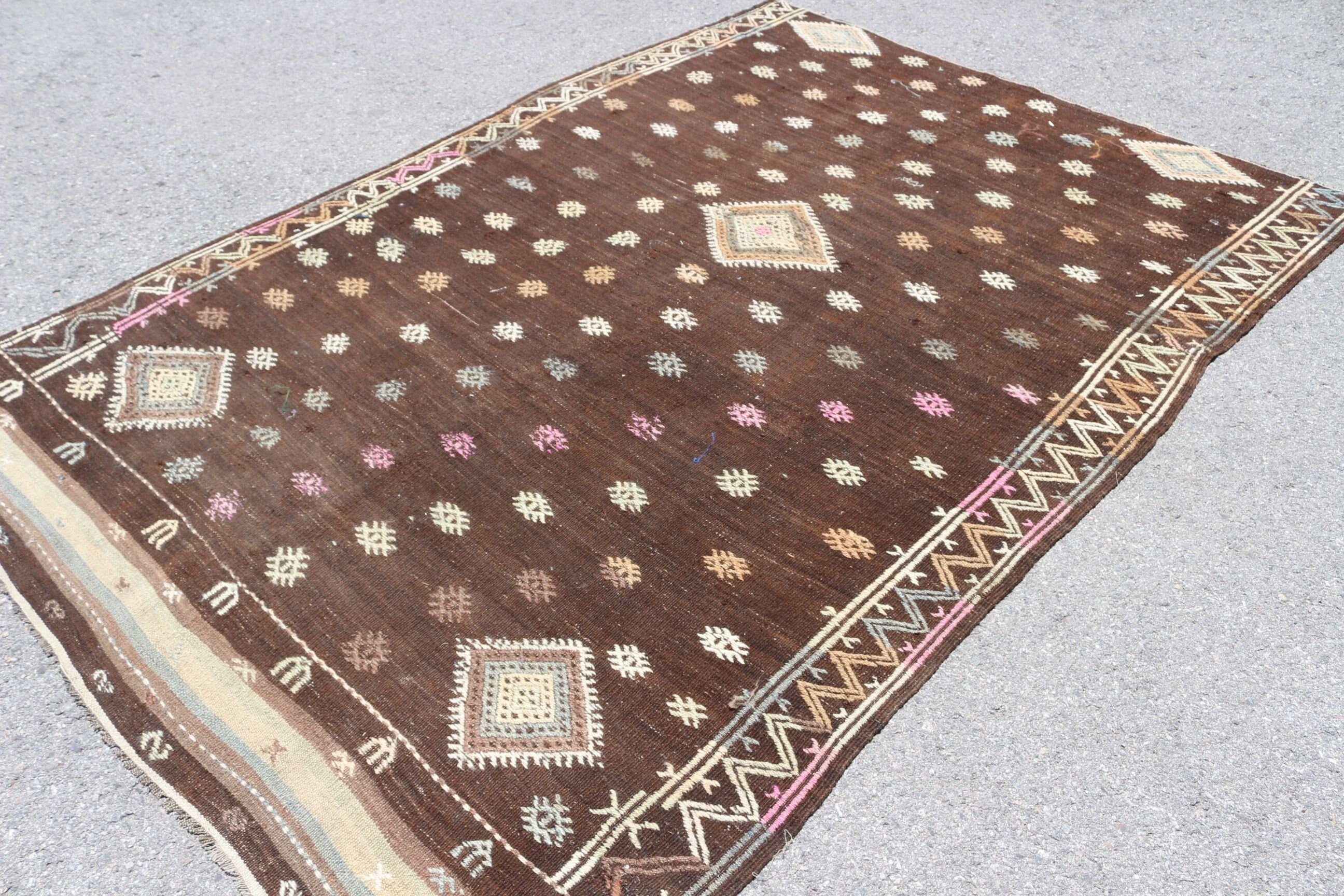 Sevimli Halı, Türk Halısı, Özel Halı, Vintage Halı, Kilim, Kahverengi Zemin Halısı, Yatak Odası Halıları, Ev Dekor Halısı, 5.9x8.7 ft Büyük Halı, Oturma Odası Halısı