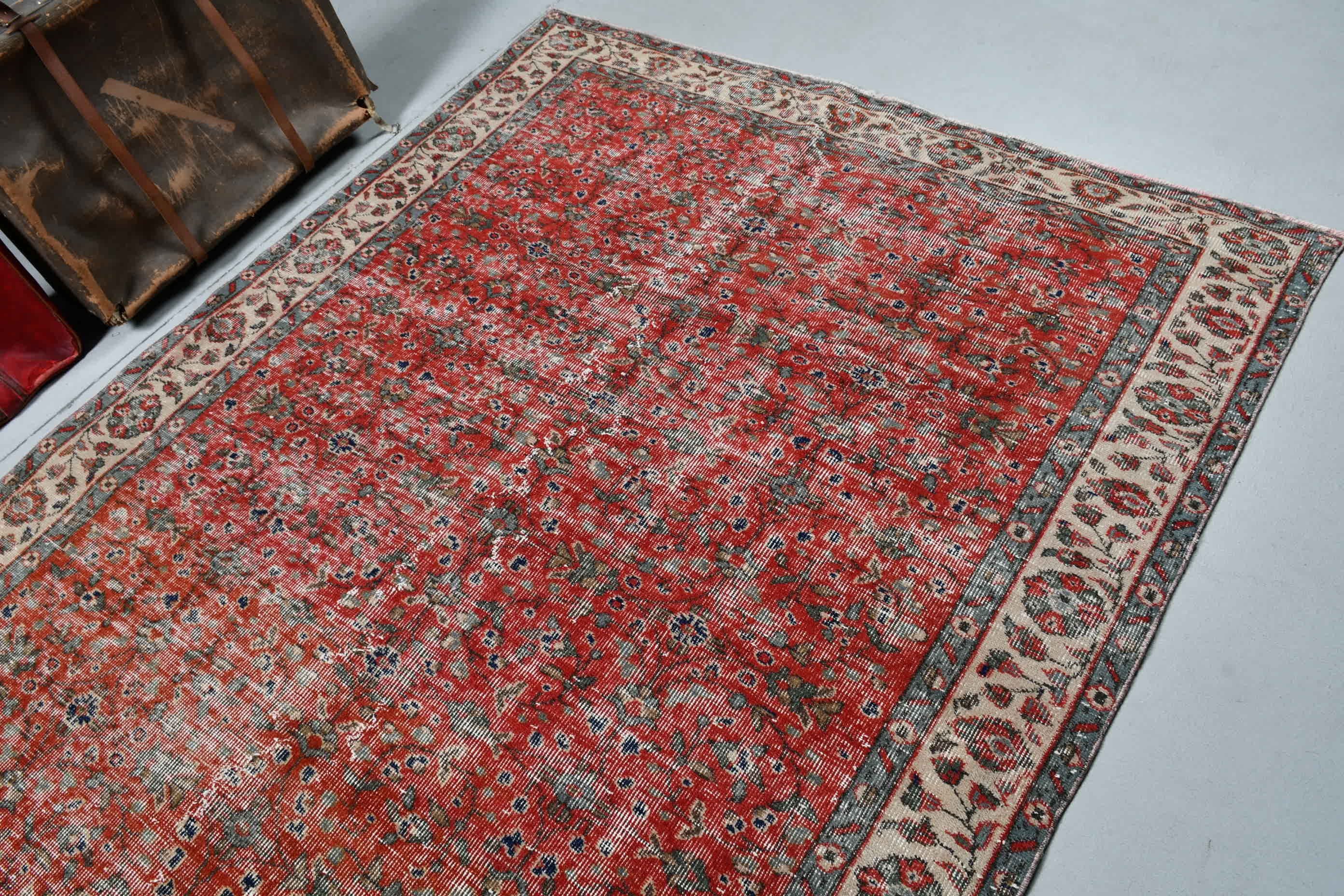 Red Bedroom Rug, Moroccan Rugs, Old Rug, Turkish Rug, Living Room Rugs, Kitchen Rugs, Dining Room Rugs, Vintage Rugs, 5.3x8.8 ft Large Rugs