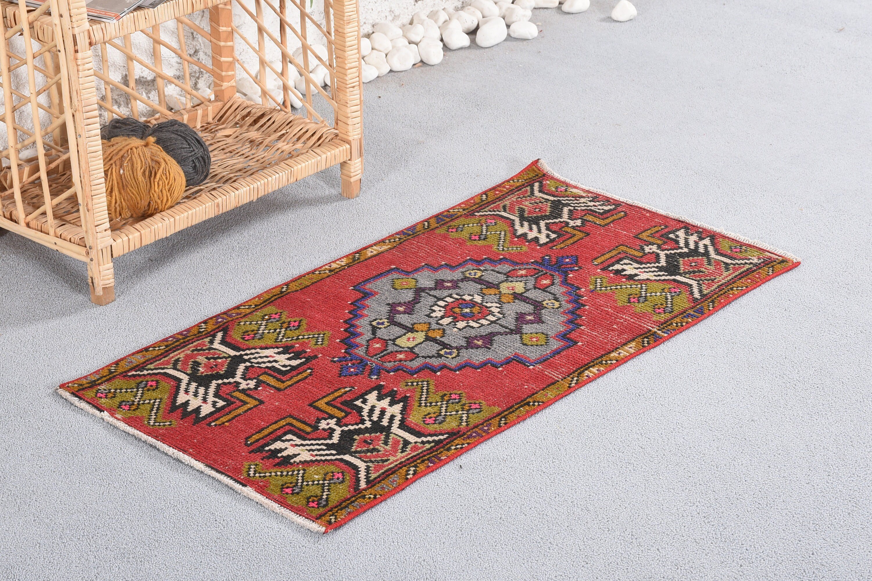 Turkish Rugs, Red Cool Rug, Entry Rugs, Floor Rug, Vintage Rug, 1.6x3 ft Small Rugs, Oushak Rug, Bathroom Rug, Cute Rug, Rugs for Door Mat