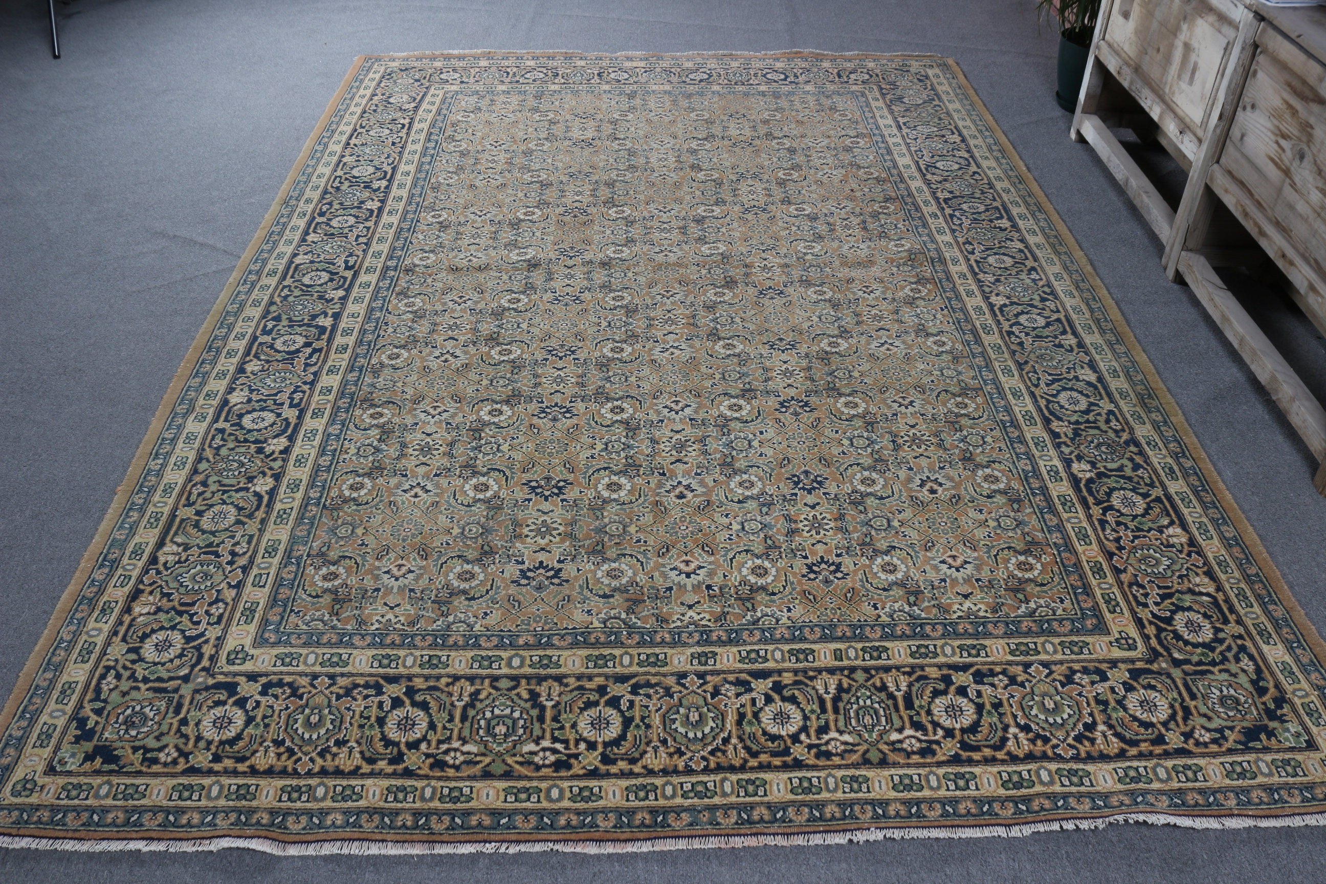 Anadolu Halıları, Yatak Odası Halıları, Siyah Anadolu Halısı, Türk Halısı, Oturma Odası Halısı, Vintage Halı, 6.6x9.3 ft Büyük Halı, Büyük Oushak Halısı