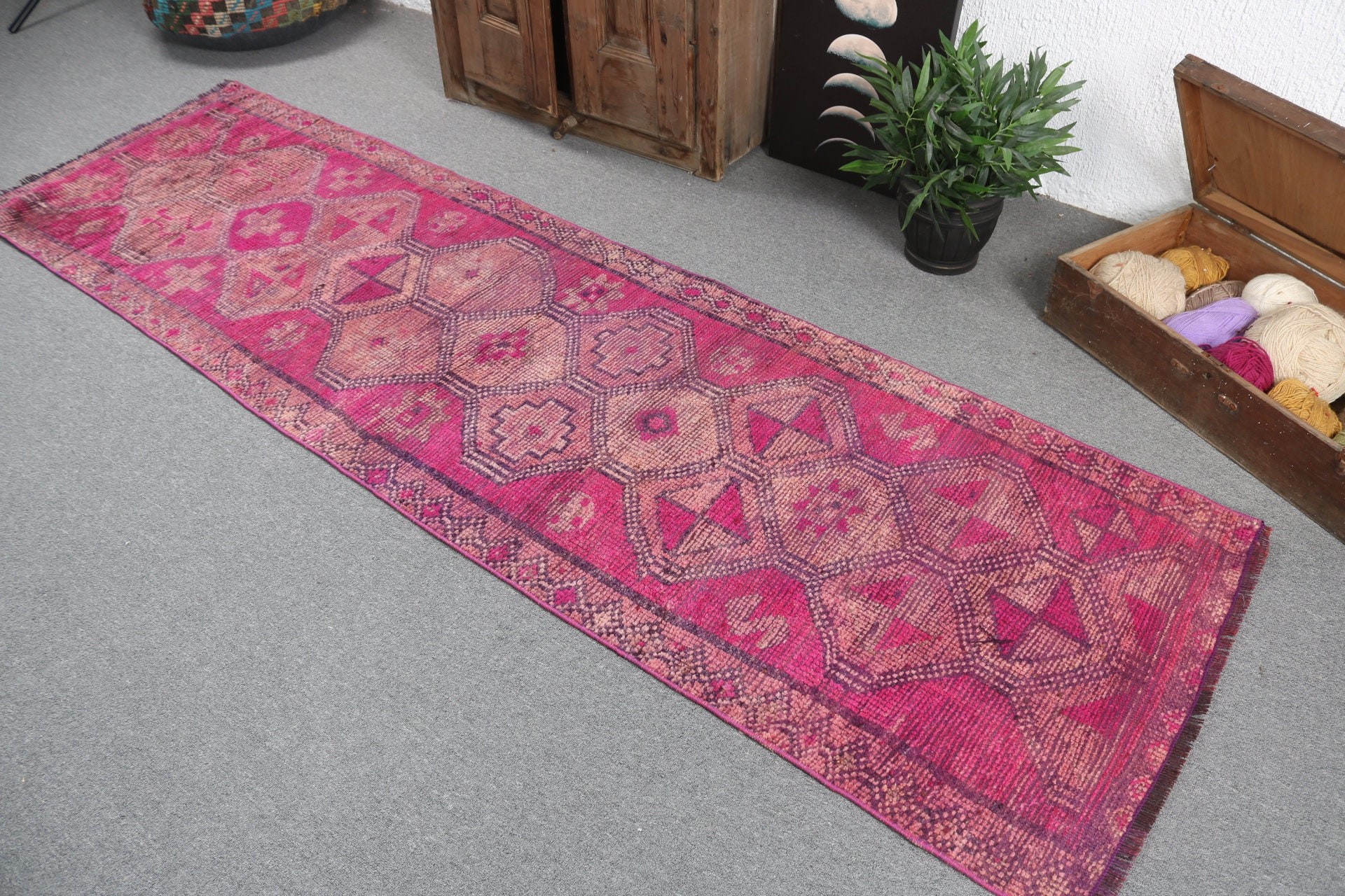 2.6x9.2 ft Runner Rug, Kitchen Rugs, Turkish Rugs, Stair Rugs, Outdoor Rugs, Pink Anatolian Rugs, Flatweave Rug, Boho Rugs, Vintage Rug