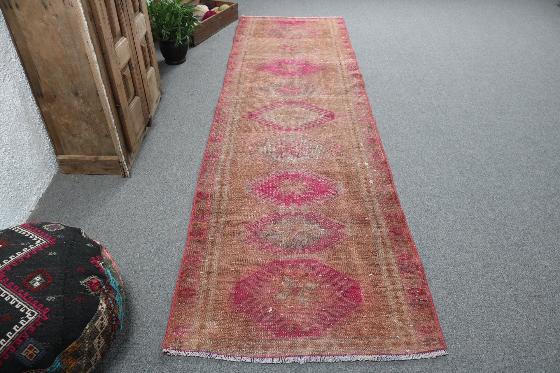 Yatak Odası Halısı, Vintage Halılar, Kahverengi Ev Dekorasyonu Halıları, 3.1x11 ft Yolluk Halısı, Nötr Halı, Merdiven Halıları, Türk Halıları, Vintage Yolluk Halıları