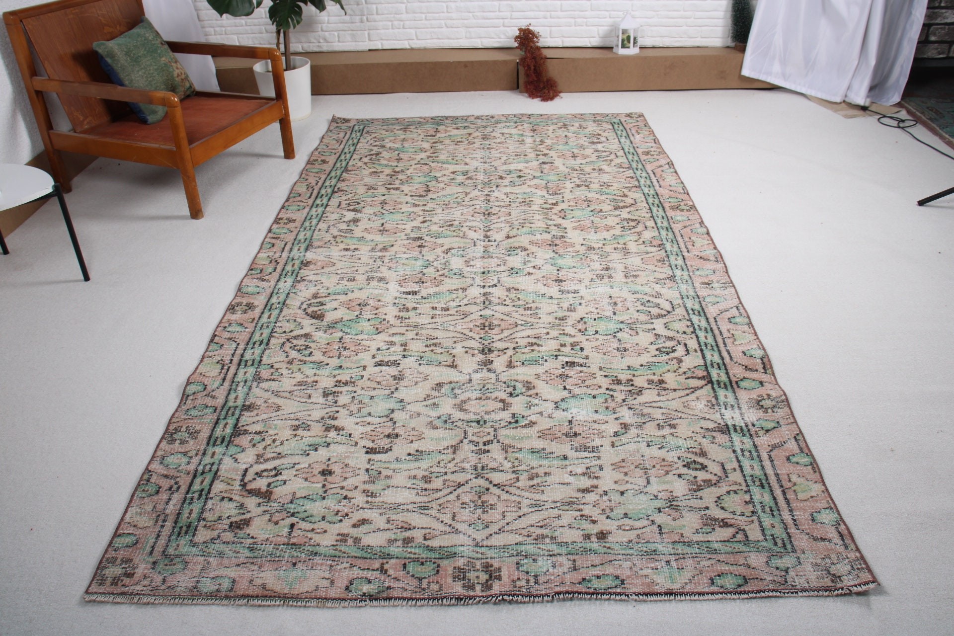 Bej Soğuk Halı, 5.2x9.2 ft Büyük Halılar, Türk Halıları, Yatak Odası Halıları, Salon Halıları, Vintage Halılar, Büyük Vintage Halılar, Düz Dokuma Halı