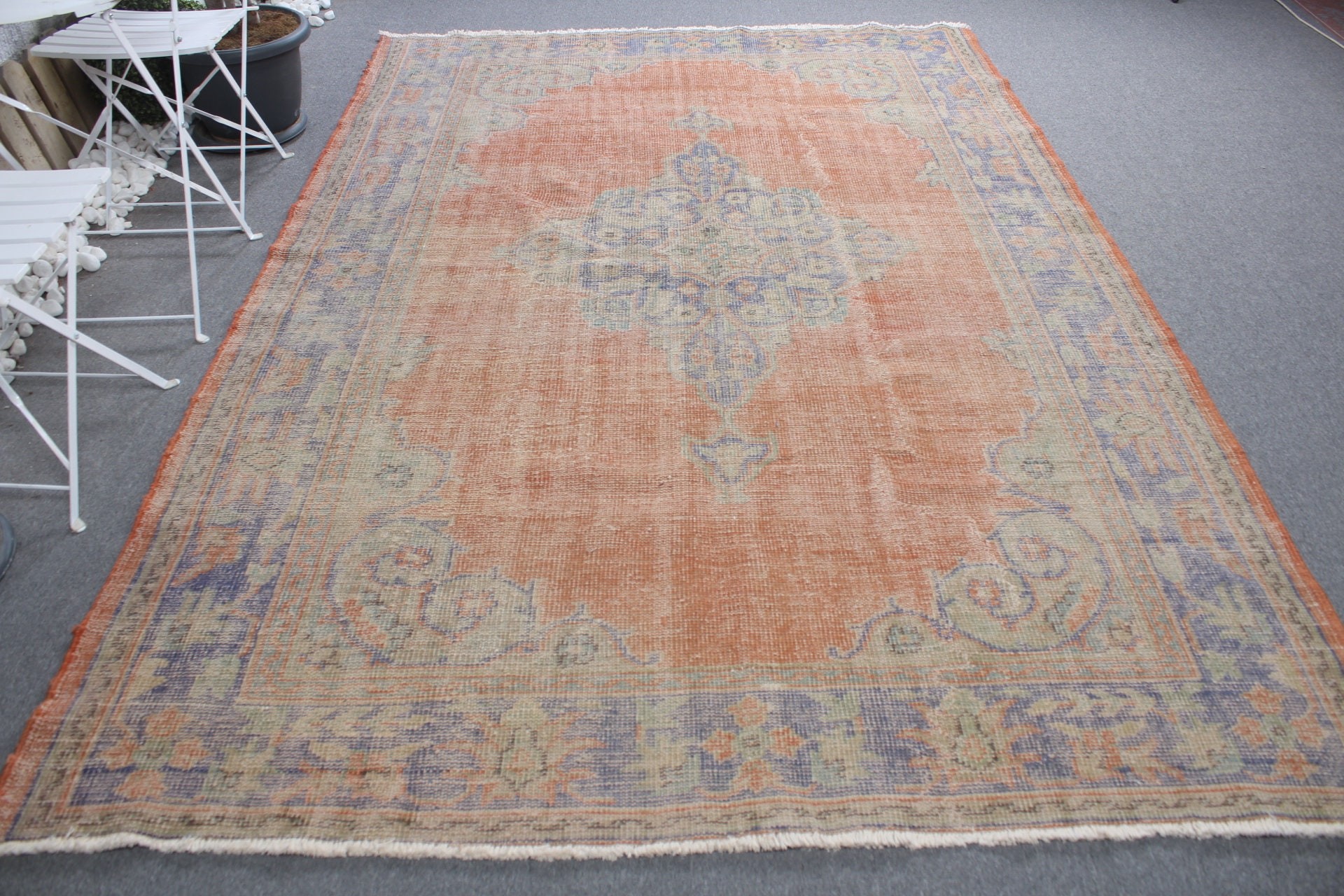 Türk Halısı, Vintage Halı, 6.6x9.8 ft Büyük Halı, Yatak Odası Halıları, Antika Halılar, Turuncu Fas Halısı, Yatak Odası Halısı, Salon Halısı, Yer Halısı