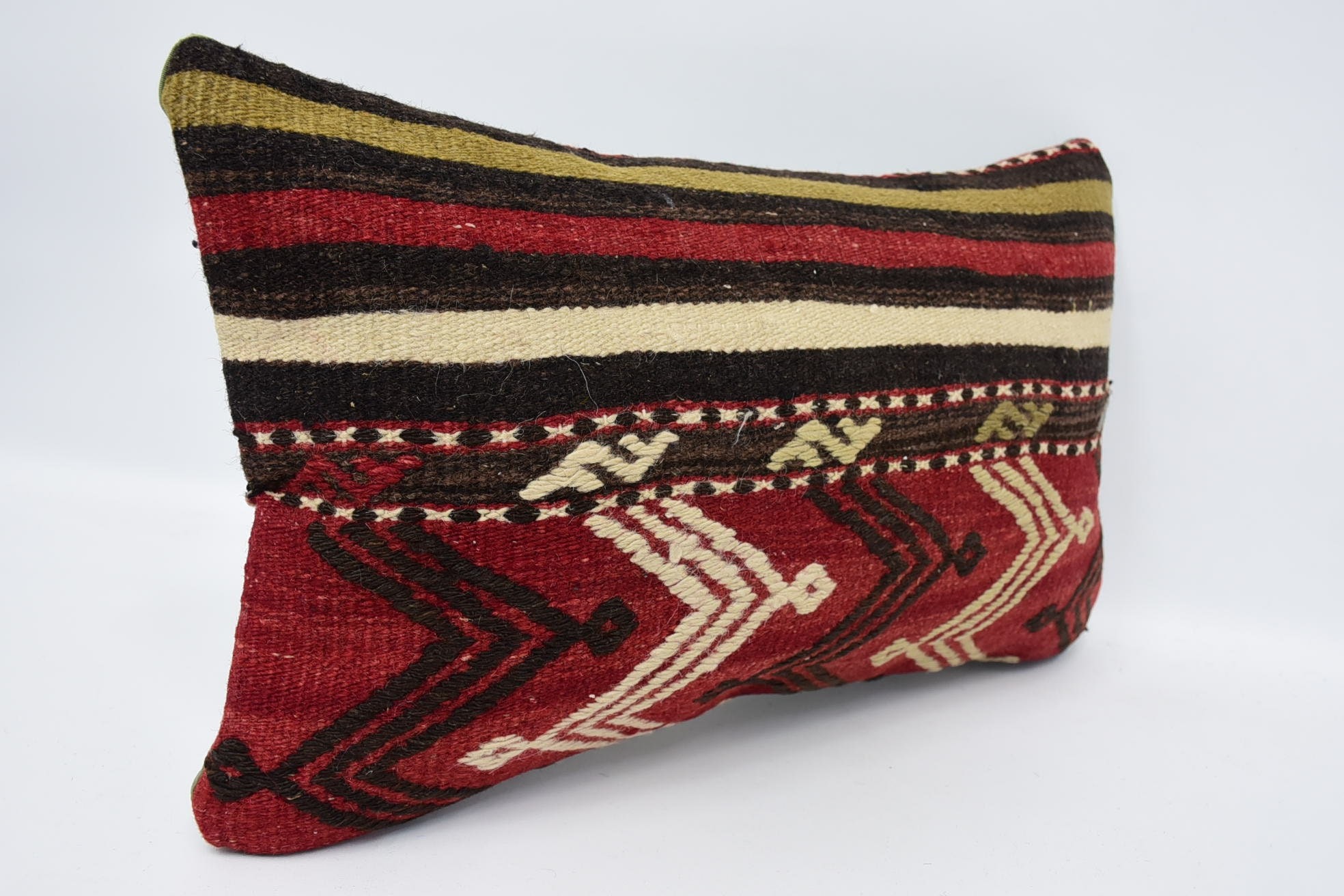 Meditation Cushion, Throw Kilim Pillow, 12"x20" Red Cushion Case, Bed Pillow, Handmade Throw Pillow Case, Boho Pillow, Antique Pillows