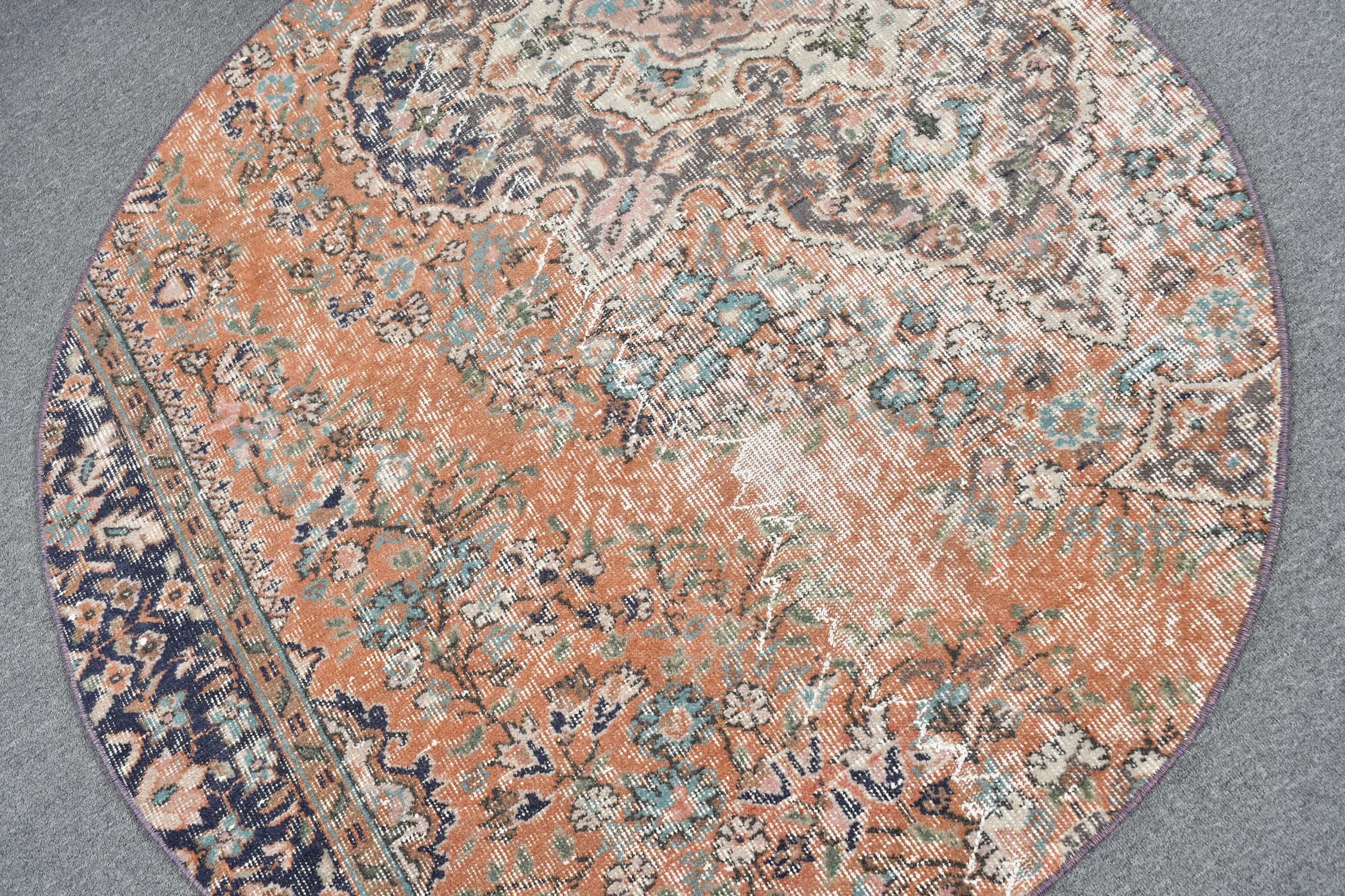 Kitchen Rug, Anatolian Rug, Rugs for Bedroom, Turkish Rug, Entry Rug, Wool Rug, Vintage Rug, 4.1x4.1 ft Accent Rug, Orange Oushak Rug