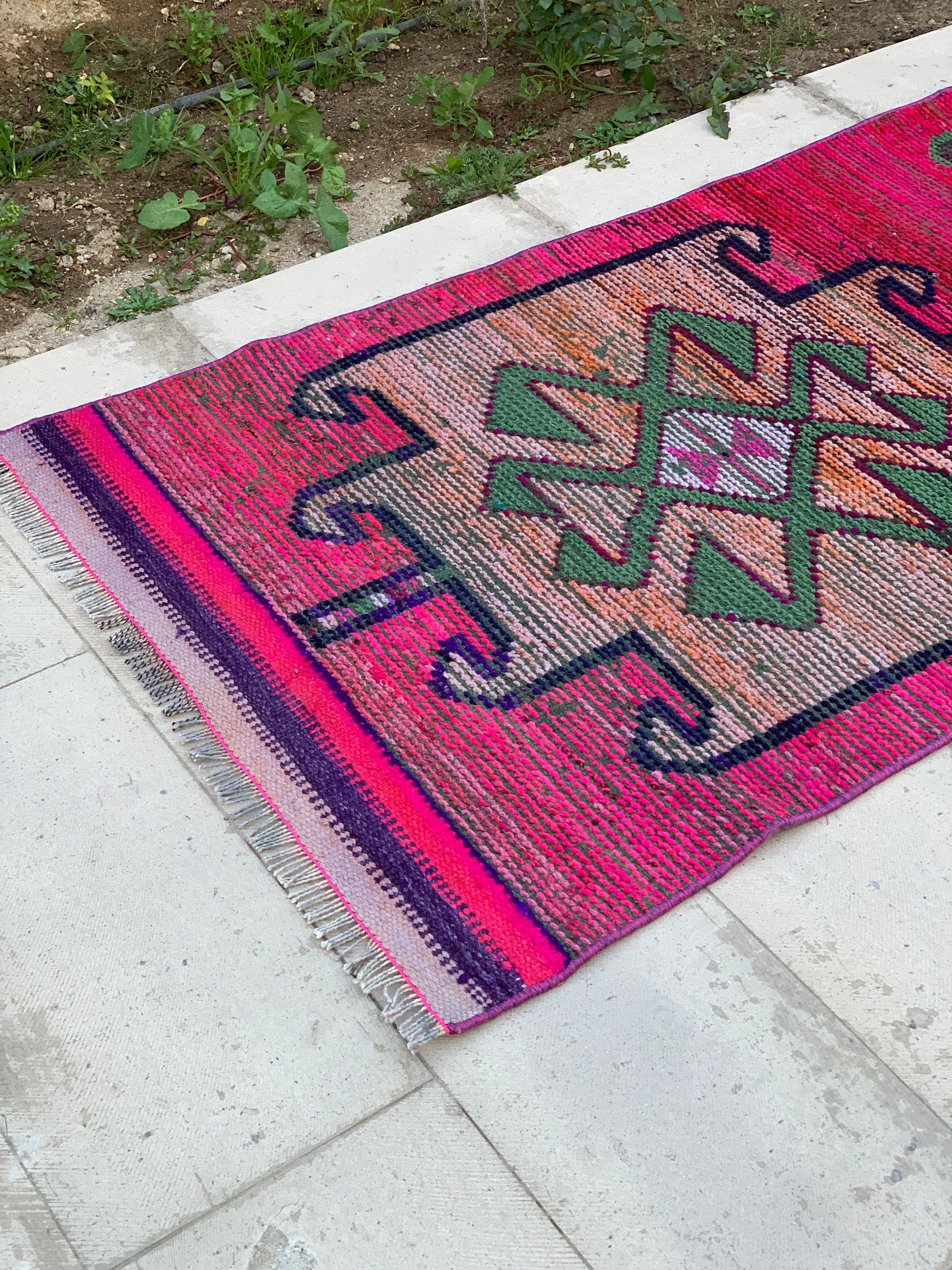 Türk Halısı, 3x10.5 ft Yolluk Halıları, Ev Dekorasyonu Halısı, Yün Halısı, Pembe Mutfak Halıları, Vintage Halı, Koridor Halıları, Mutfak Halıları, Eski Halı