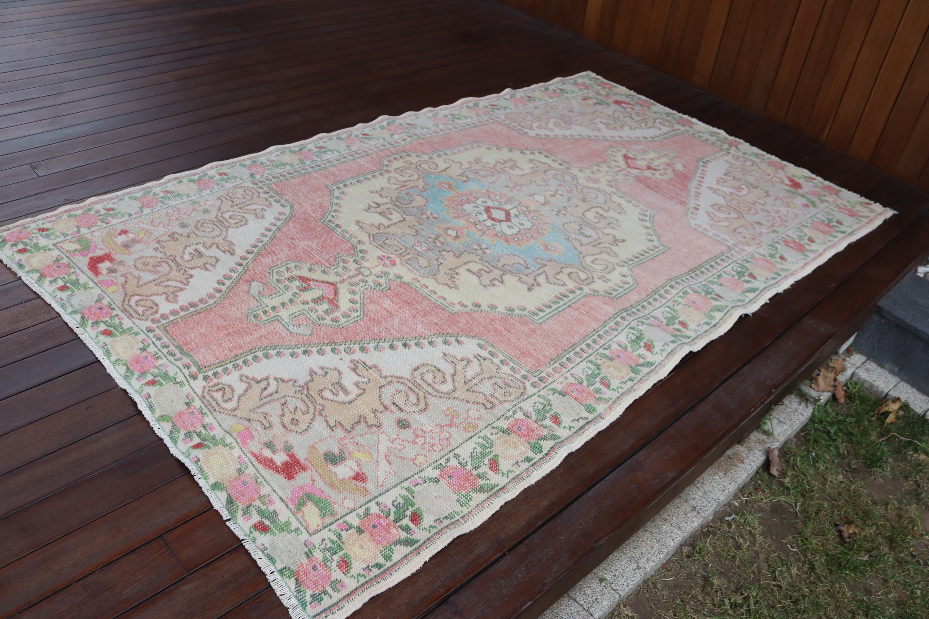 Turkish Rug, Bedroom Rug, Oushak Area Rug, 4.6x7.4 ft Area Rug, Aesthetic Rugs, Neutral Rug, Pink Neutral Rugs, Vintage Rug, Nursery Rug