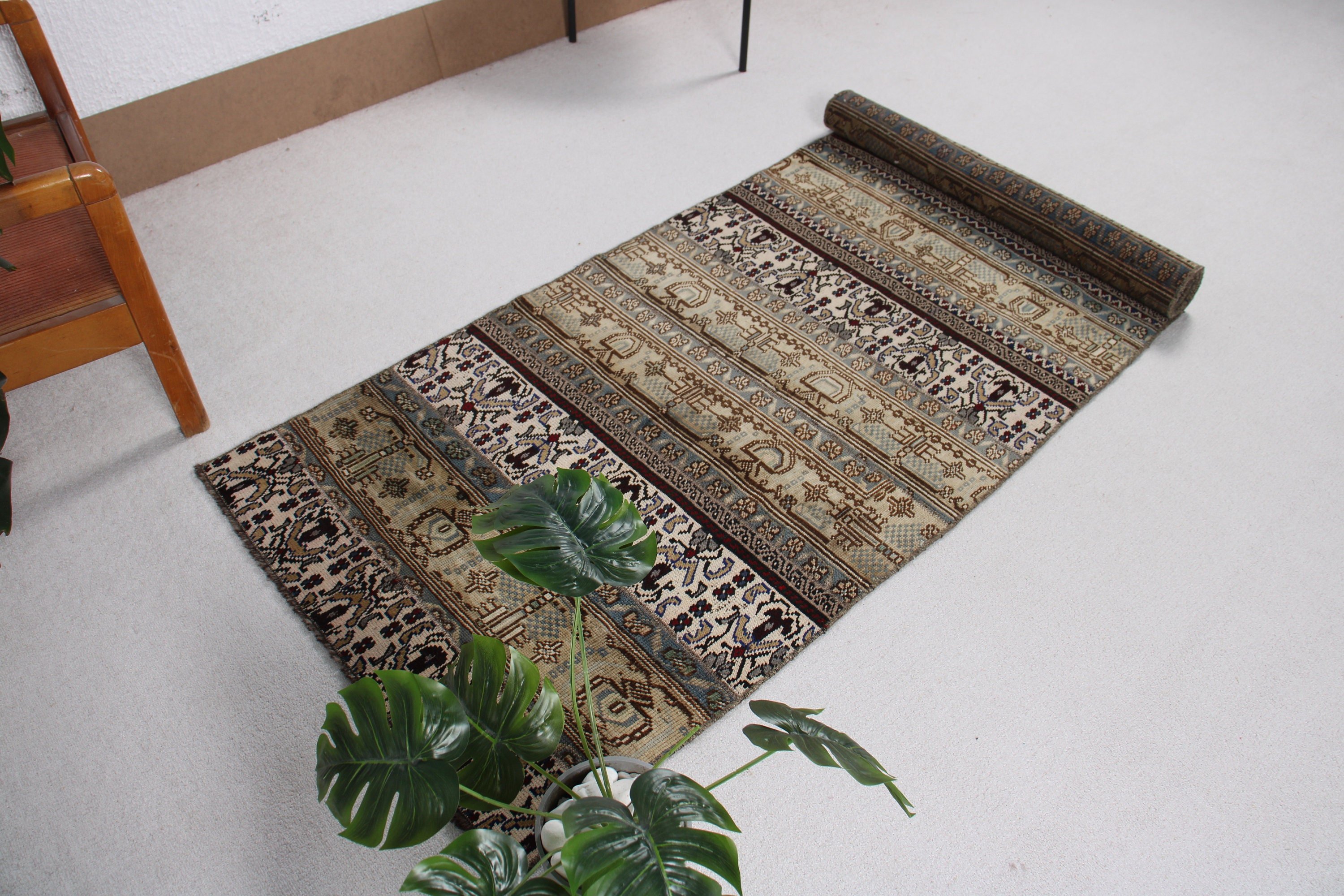 2.8x8.6 ft Runner Halı, Geometrik Halı, Vintage Halılar, Kahverengi Anadolu Halısı, Antika Halı, Mutfak Halısı, Türk Halıları, Vintage Runner Halısı