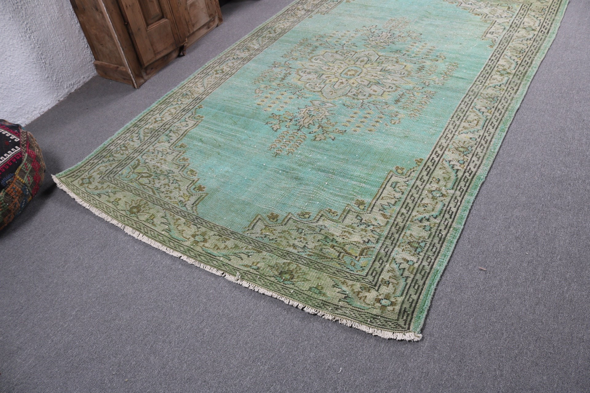 Outdoor Rugs, Boho Rugs, Turkish Rug, Green Boho Rug, Salon Rug, Large Oushak Rugs, Vintage Rugs, 5.5x8.7 ft Large Rugs