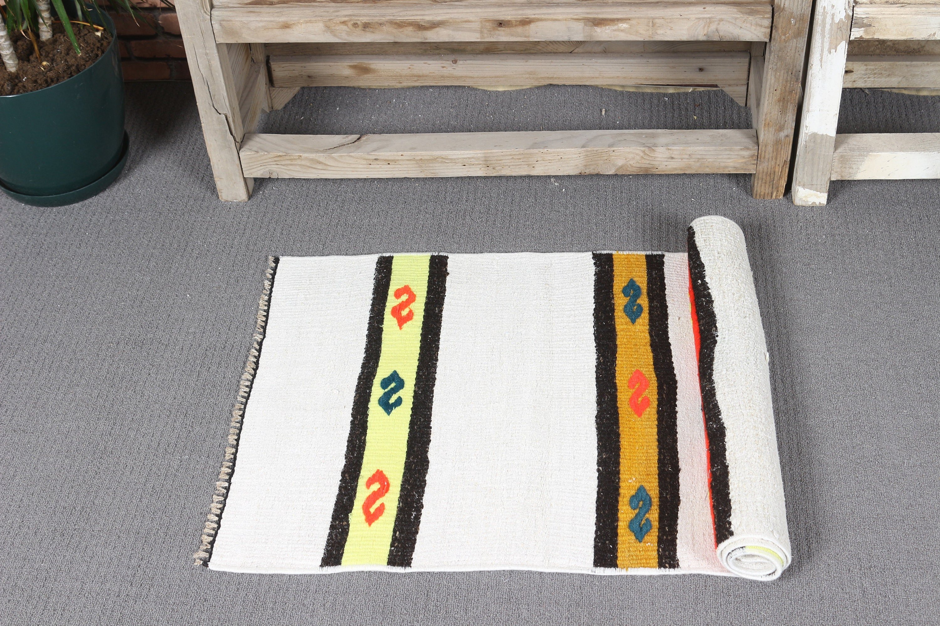 Wool Rug, Rugs for Bedroom, Floor Rugs, 1.7x3.9 ft Small Rugs, Vintage Rug, Turkish Rugs, Car Mat Rug, Wall Hanging Rug, White Bedroom Rug