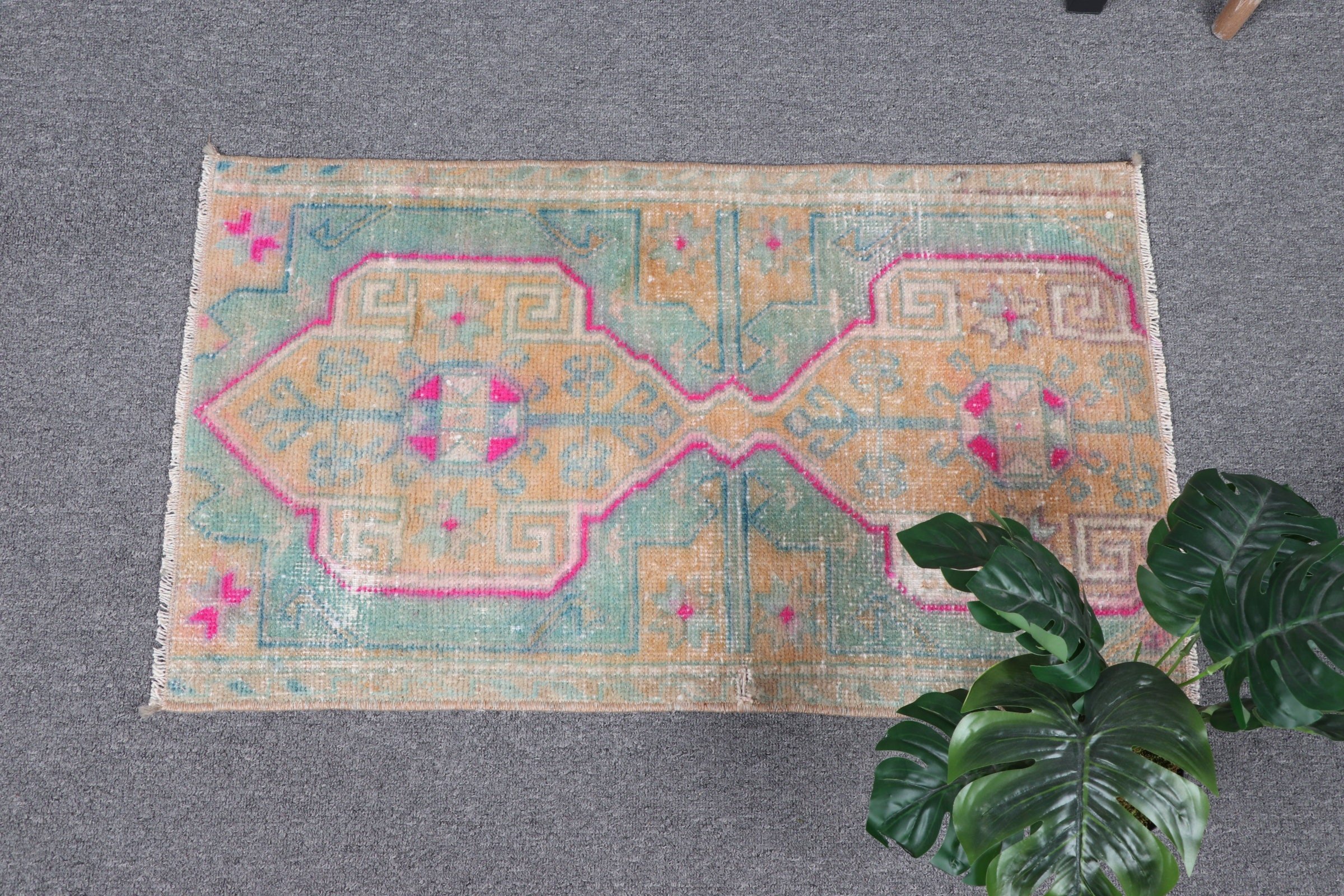 Oushak Rug, Green Antique Rug, 1.5x2.6 ft Small Rugs, Vintage Rug, Wall Hanging Rugs, Bedroom Rug, Turkish Rug, Rugs for Bath, Kitchen Rug