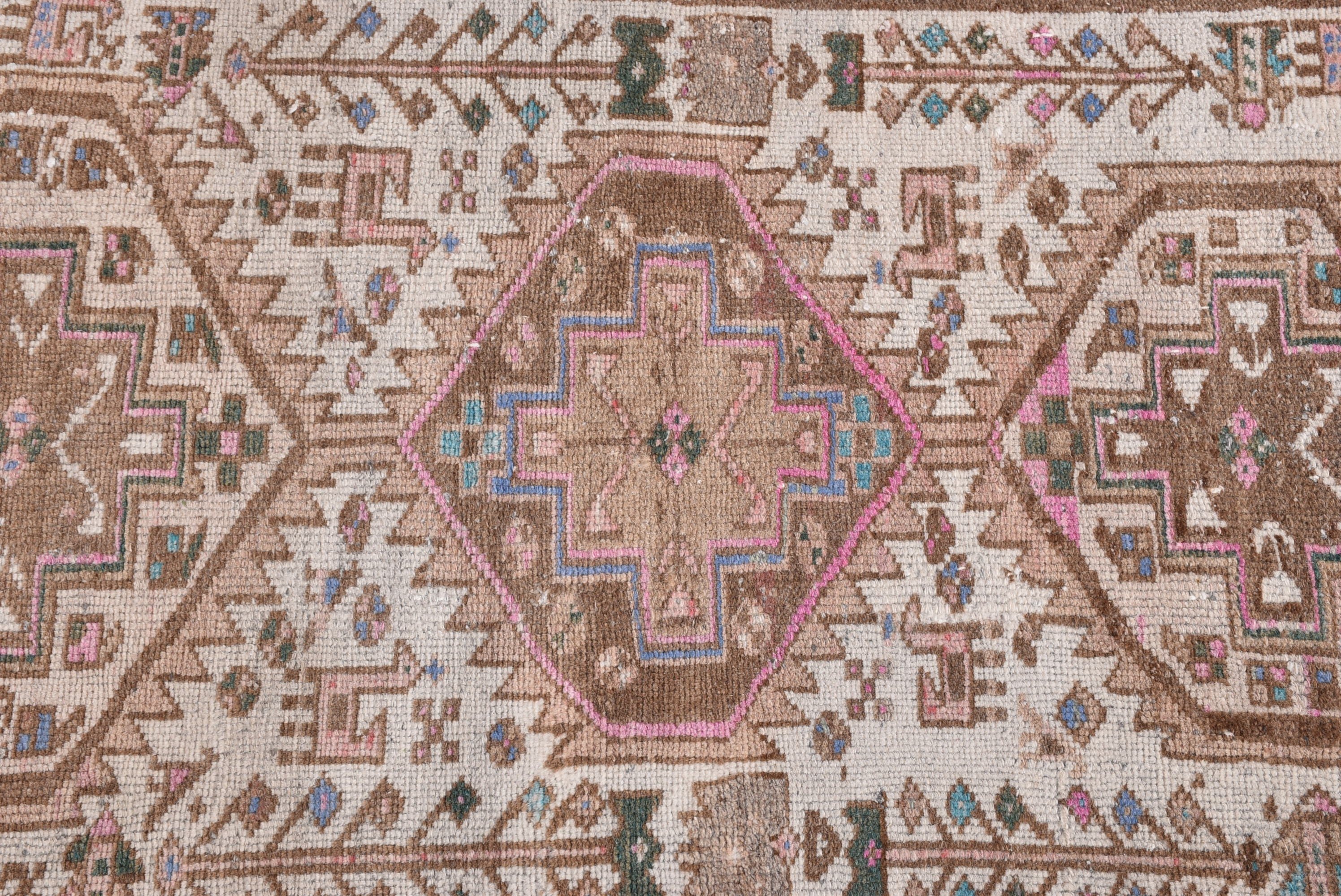 Geometrik Halılar, Çocuk Halısı, Türk Halıları, 2.8x4.4 ft Küçük Halı, Vintage Halılar, Bej El Dokuma Halılar, Yün Halılar, Küçük Vintage Halılar