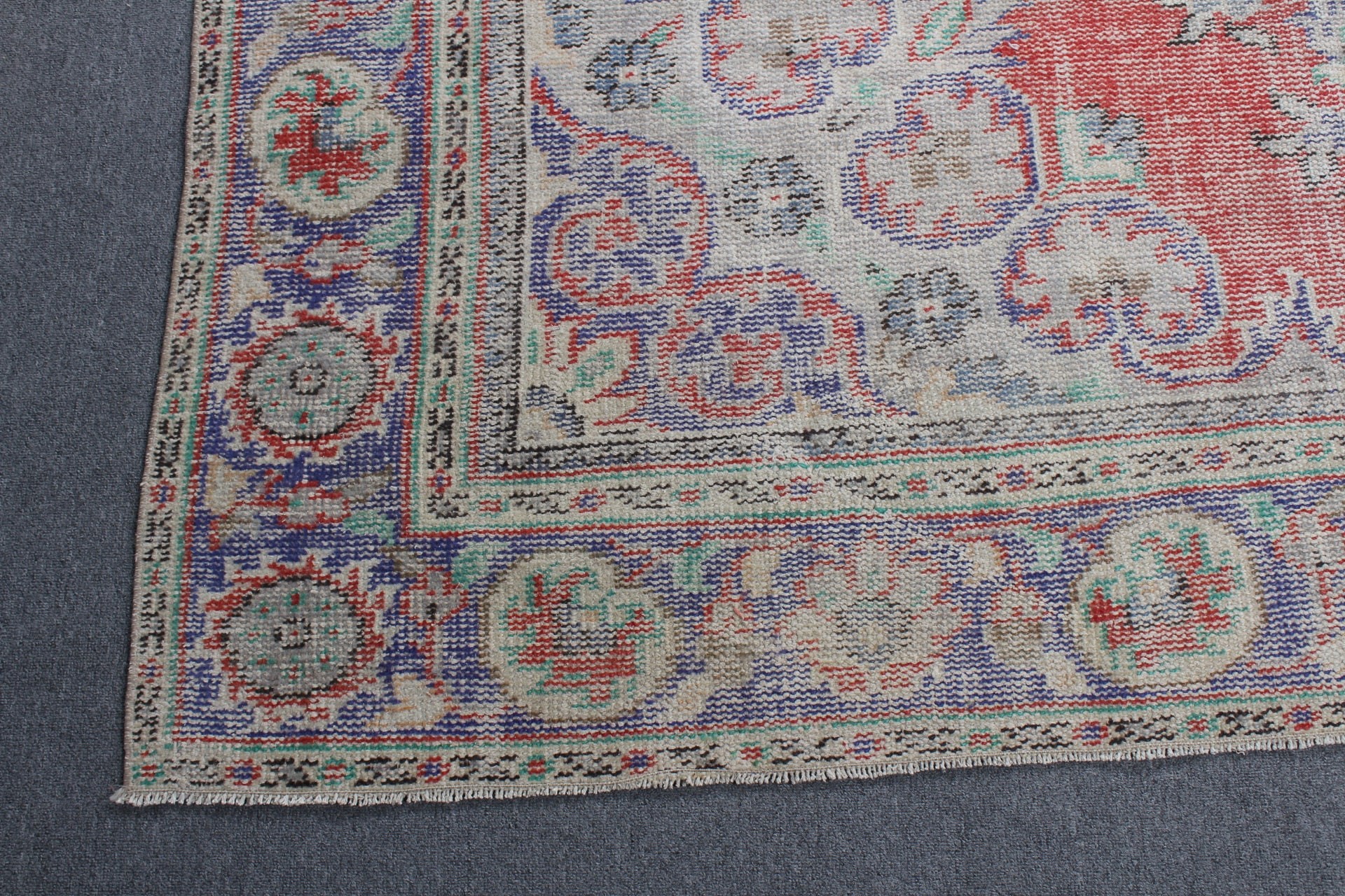 Art Rug, Antique Rug, Turkish Rug, Salon Rug, Blue Antique Rug, Vintage Rug, 6.9x10.1 ft Large Rug, Old Rugs, Bedroom Rug, Rugs for Bedroom