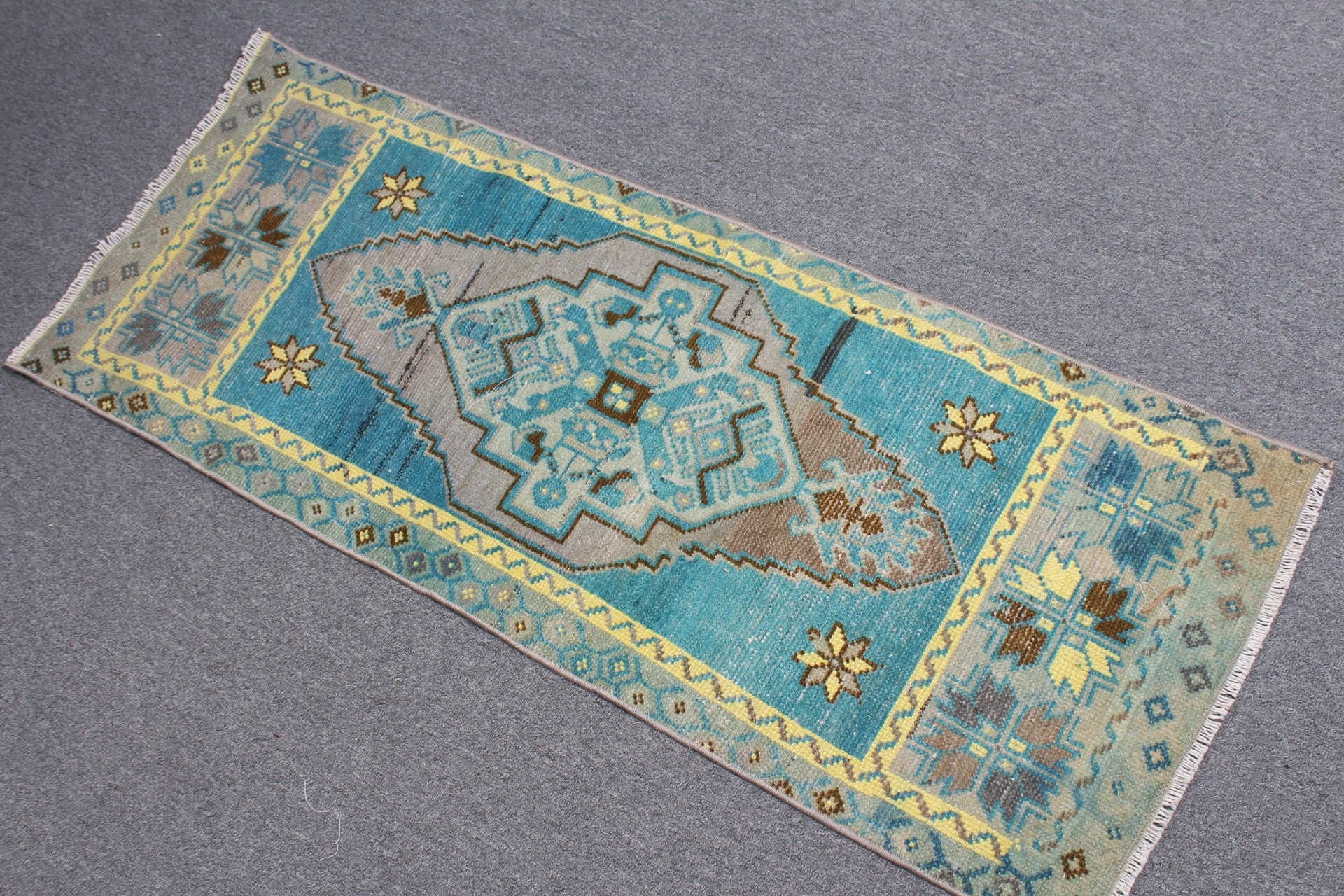 Vintage Rug, Home Decor Rug, Dorm Rugs, Rugs for Car Mat, Bath Rug, Kitchen Rug, Blue Oushak Rugs, Turkish Rug, 1.6x3.9 ft Small Rugs