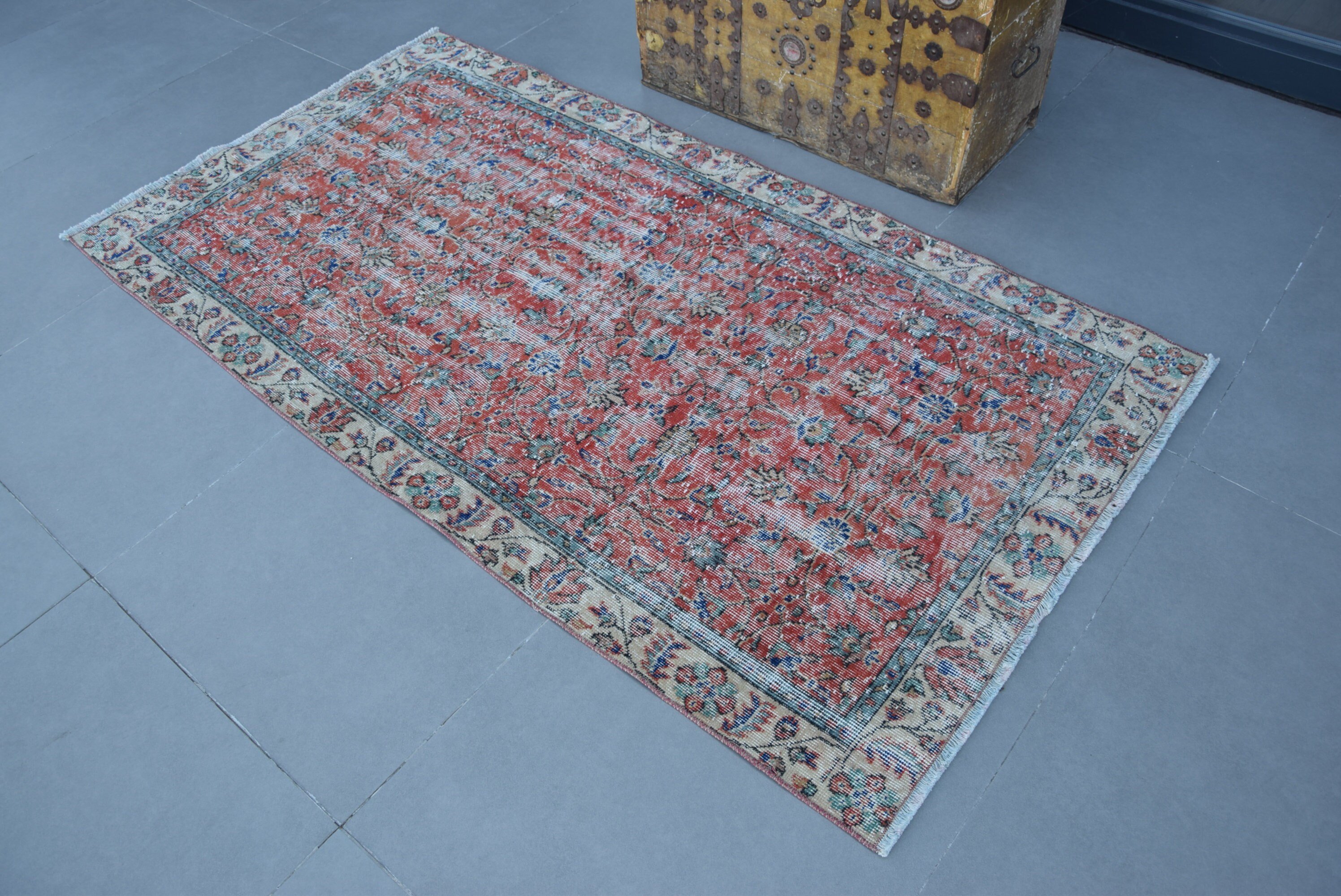 Bedroom Rugs, Turkish Rug, Oriental Rug, Antique Rug, Entry Rugs, Red Floor Rugs, Rugs for Kitchen, Vintage Rugs, 3.4x6.4 ft Accent Rugs