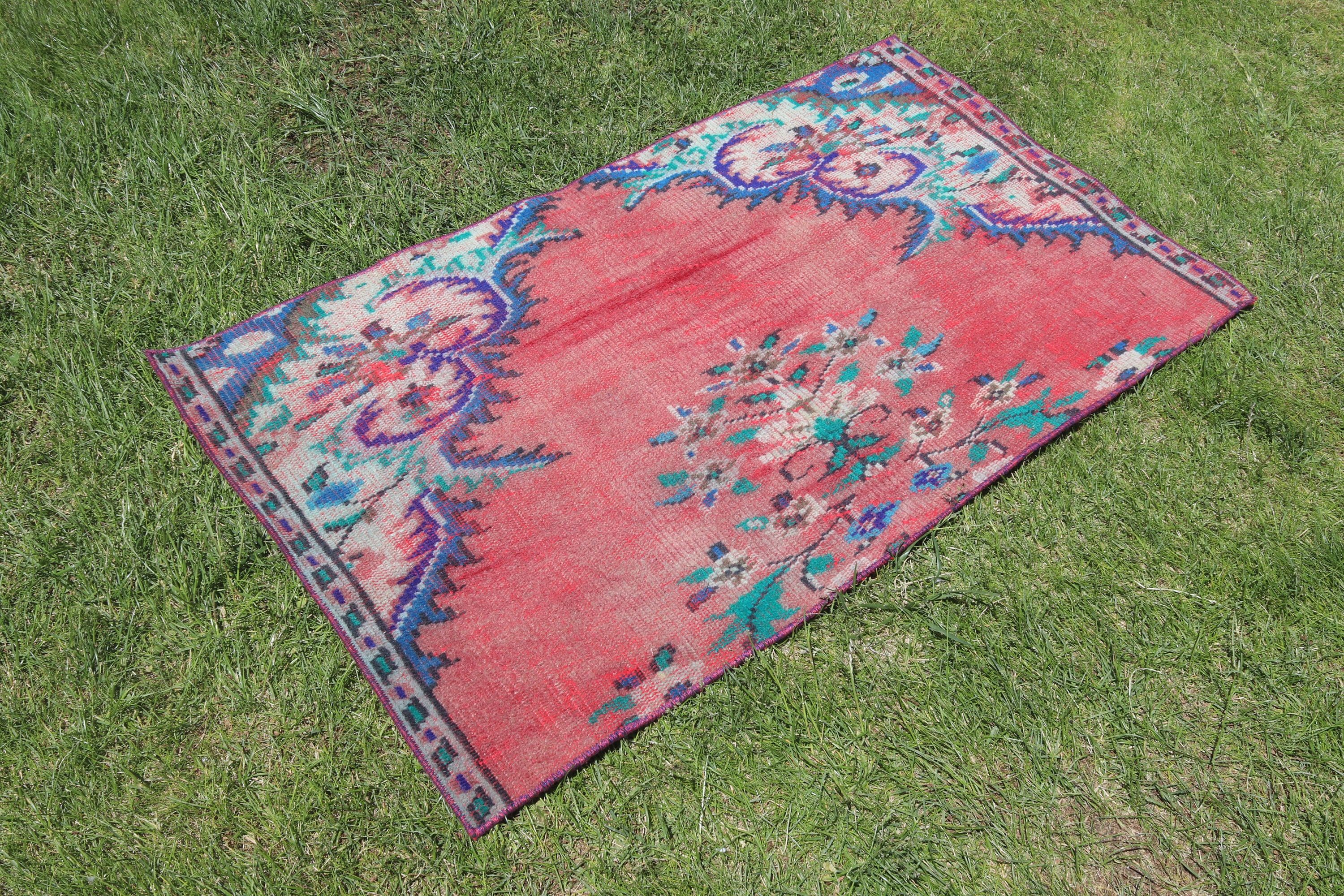 2.2x3.8 ft Small Rug, Bath Rugs, Vintage Rugs, Geometric Rug, Entry Rug, Rugs for Door Mat, Turkish Rug, Red Handwoven Rug