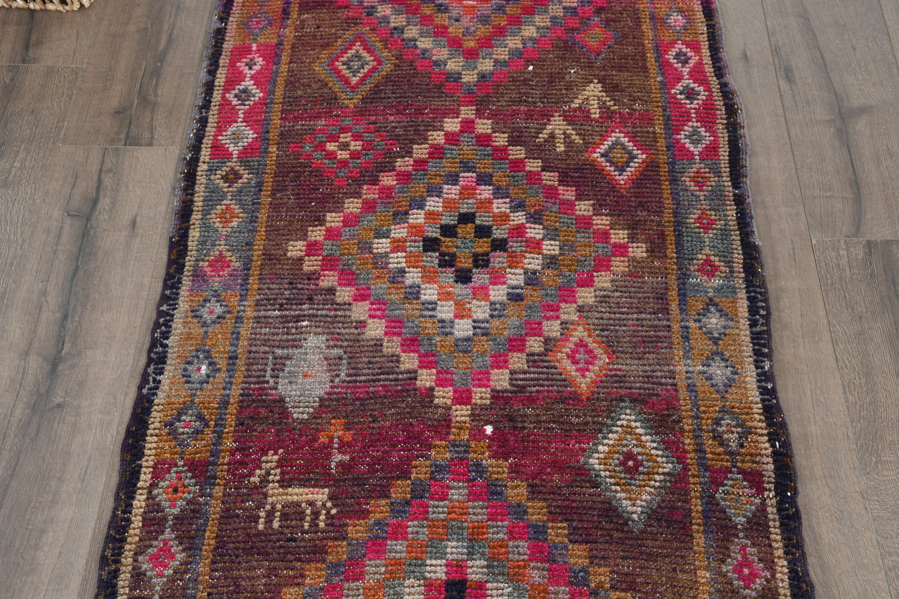 Orange Antique Rug, Kitchen Rug, Vintage Rugs, 2.6x11.3 ft Runner Rugs, Rugs for Corridor, Corridor Rugs, Old Rug, Bedroom Rug, Turkish Rug