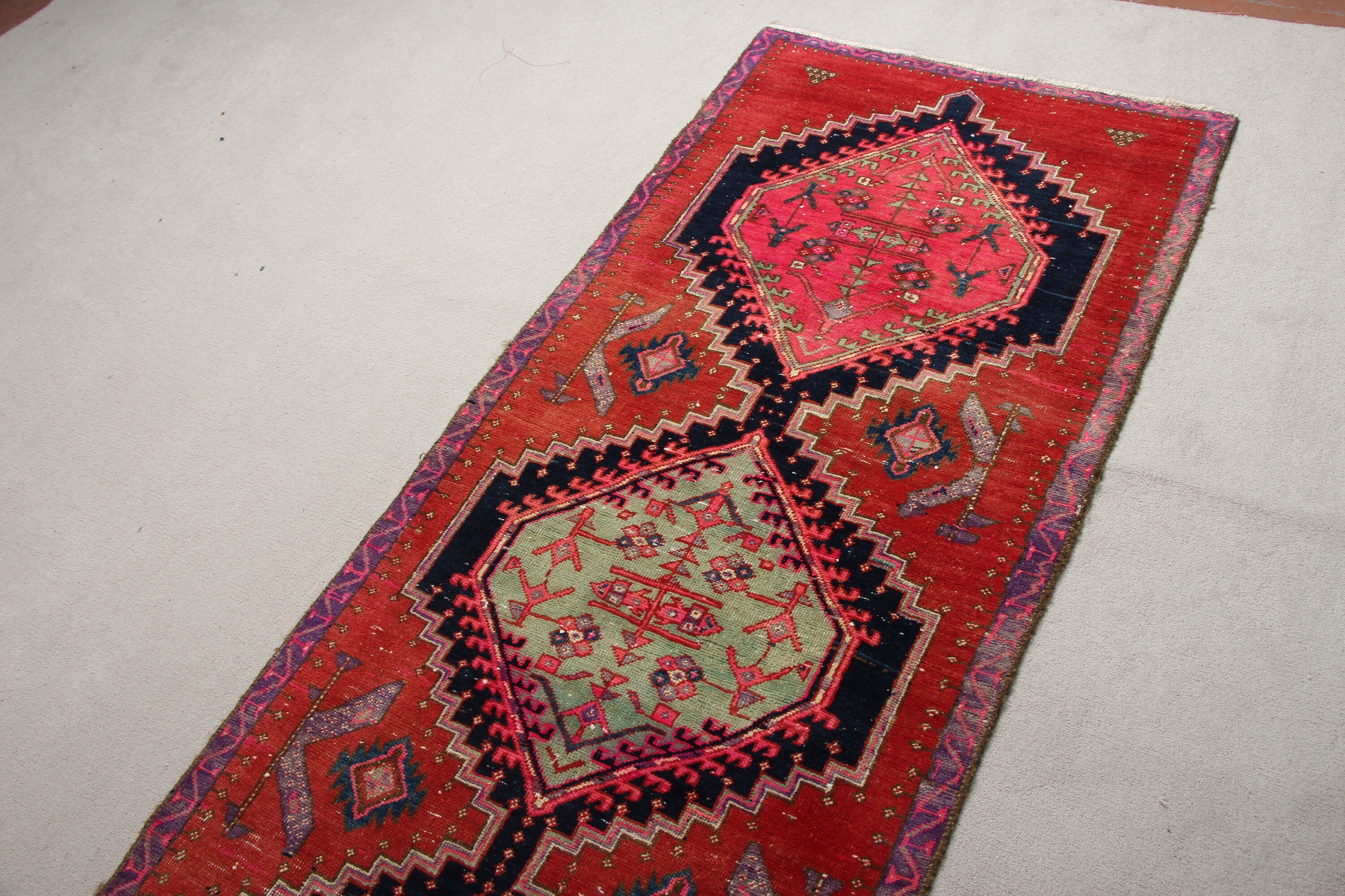 2.7x10.8 ft Runner Rugs, Turkish Rug, Vintage Rugs, Hallway Rug, Stair Rug, Rugs for Kitchen, Red Kitchen Rug, Oushak Rug, Home Decor Rugs