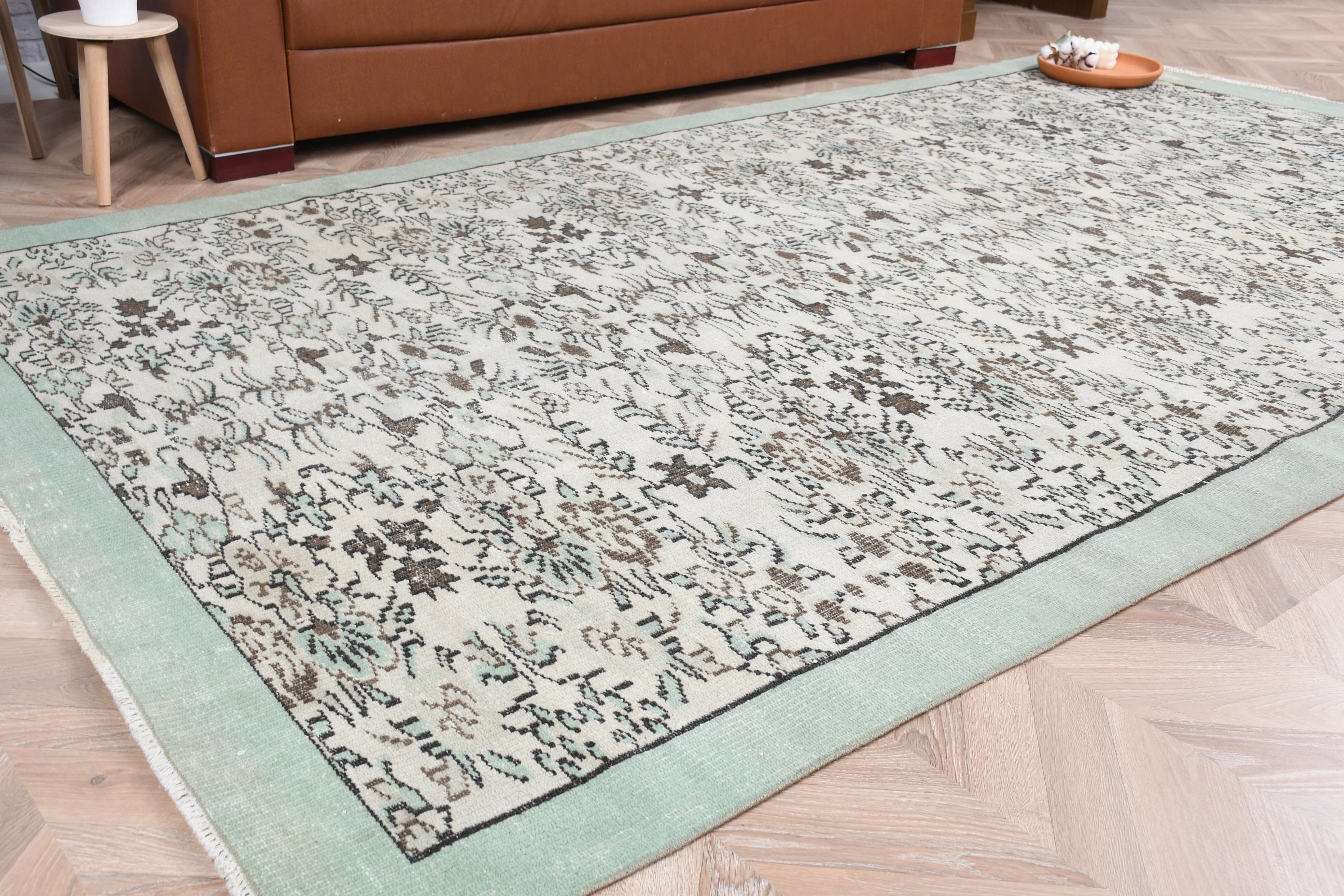 Wool Rug, Natural Rug, Vintage Rug, Green Oushak Rugs, Dining Room Rugs, Living Room Rugs, 5.4x9.9 ft Large Rug, Bedroom Rug, Turkish Rug