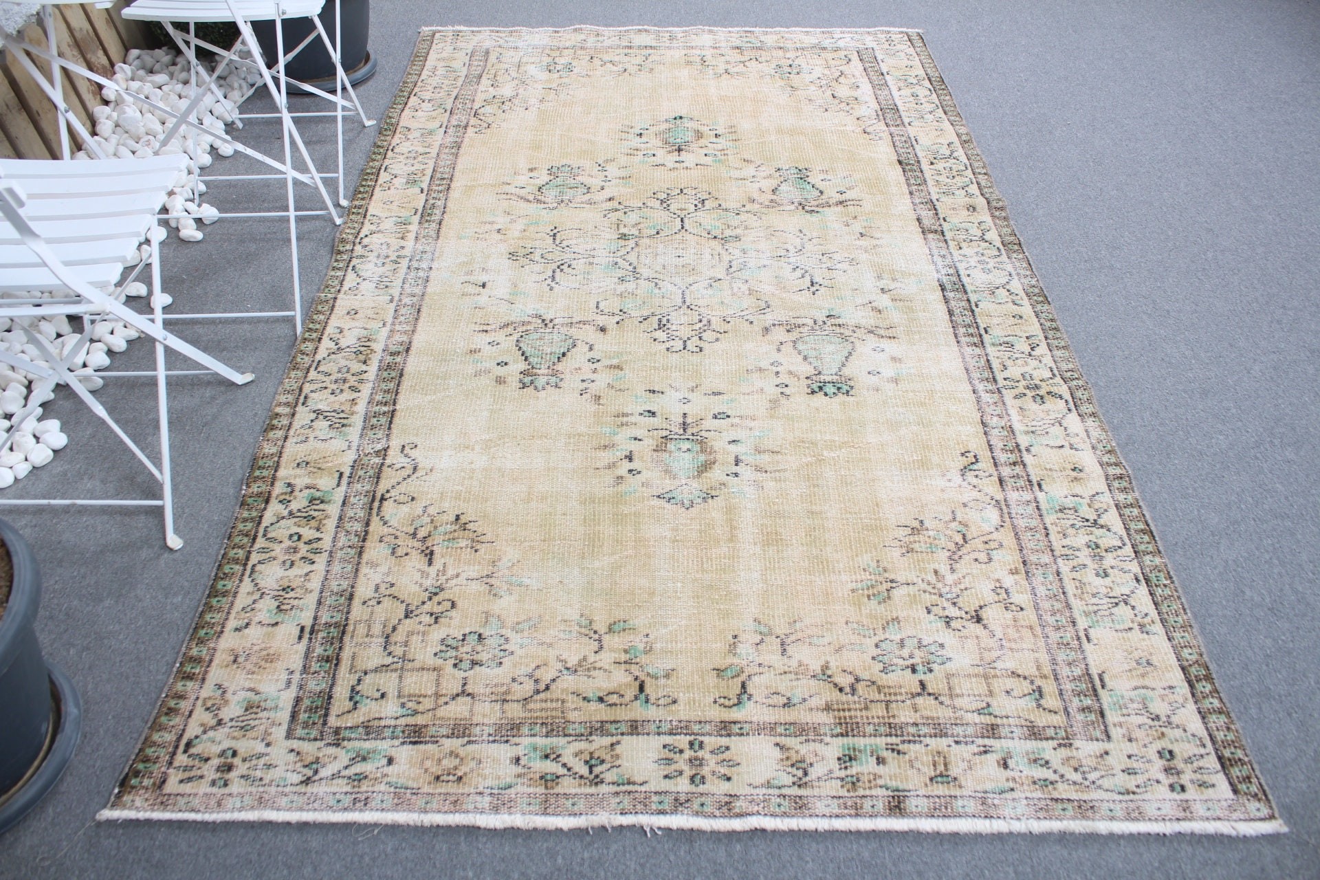 Türk Halısı, 5.1x8.6 ft Büyük Halılar, Otantik Halılar, Yün Halılar, Salon Halıları, Ev Dekorasyonu Halıları, Yeşil Soğuk Halılar, Vintage Halılar, Oturma Odası Halısı