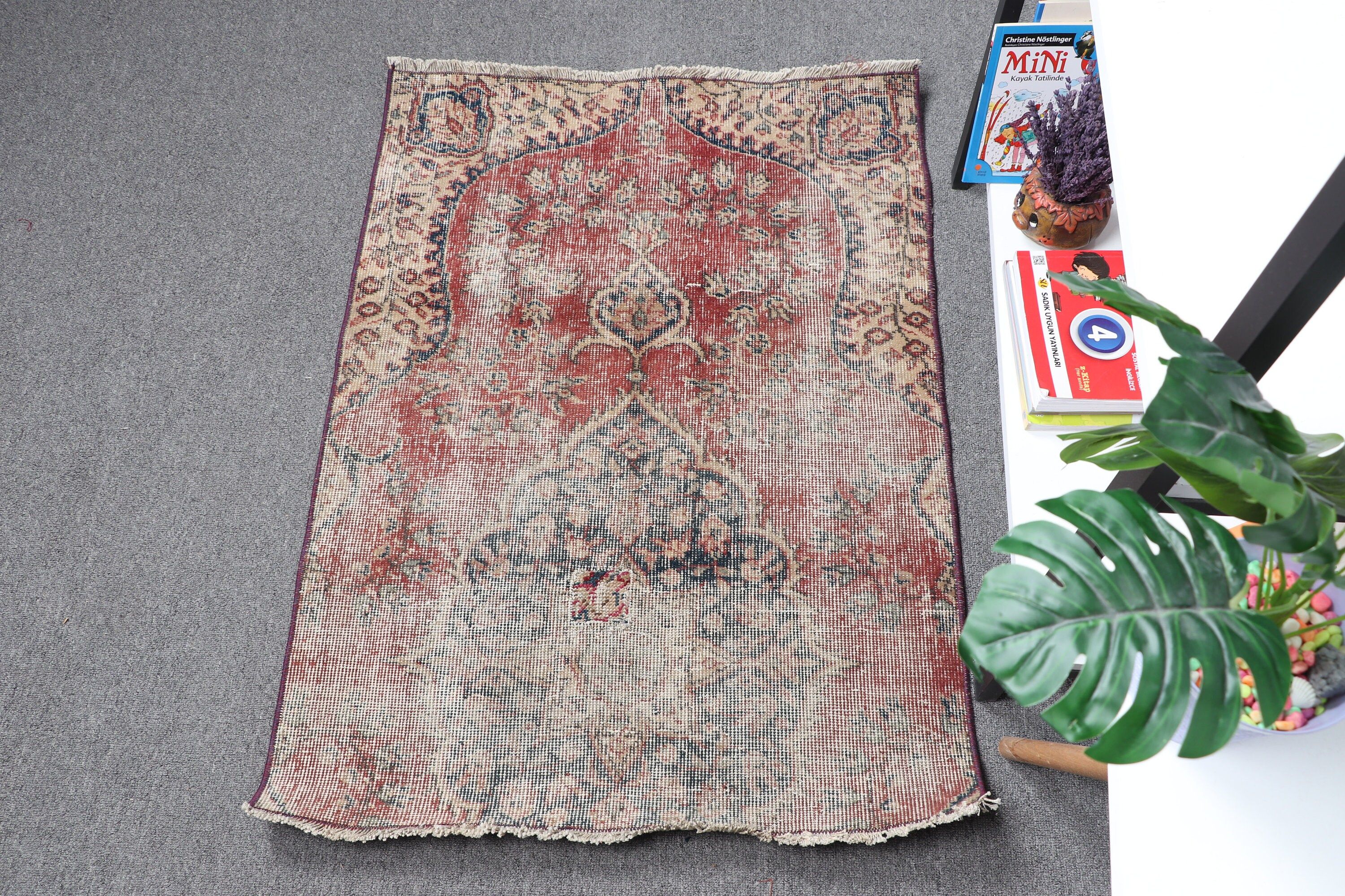 Antika Halı, Araba Paspas Halıları, Vintage Halı, Türk Halıları, Anadolu Halısı, 2.4x3.4 ft Küçük Halı, Yatak Odası Halıları, Kırmızı Anadolu Halısı, Eklektik Halılar