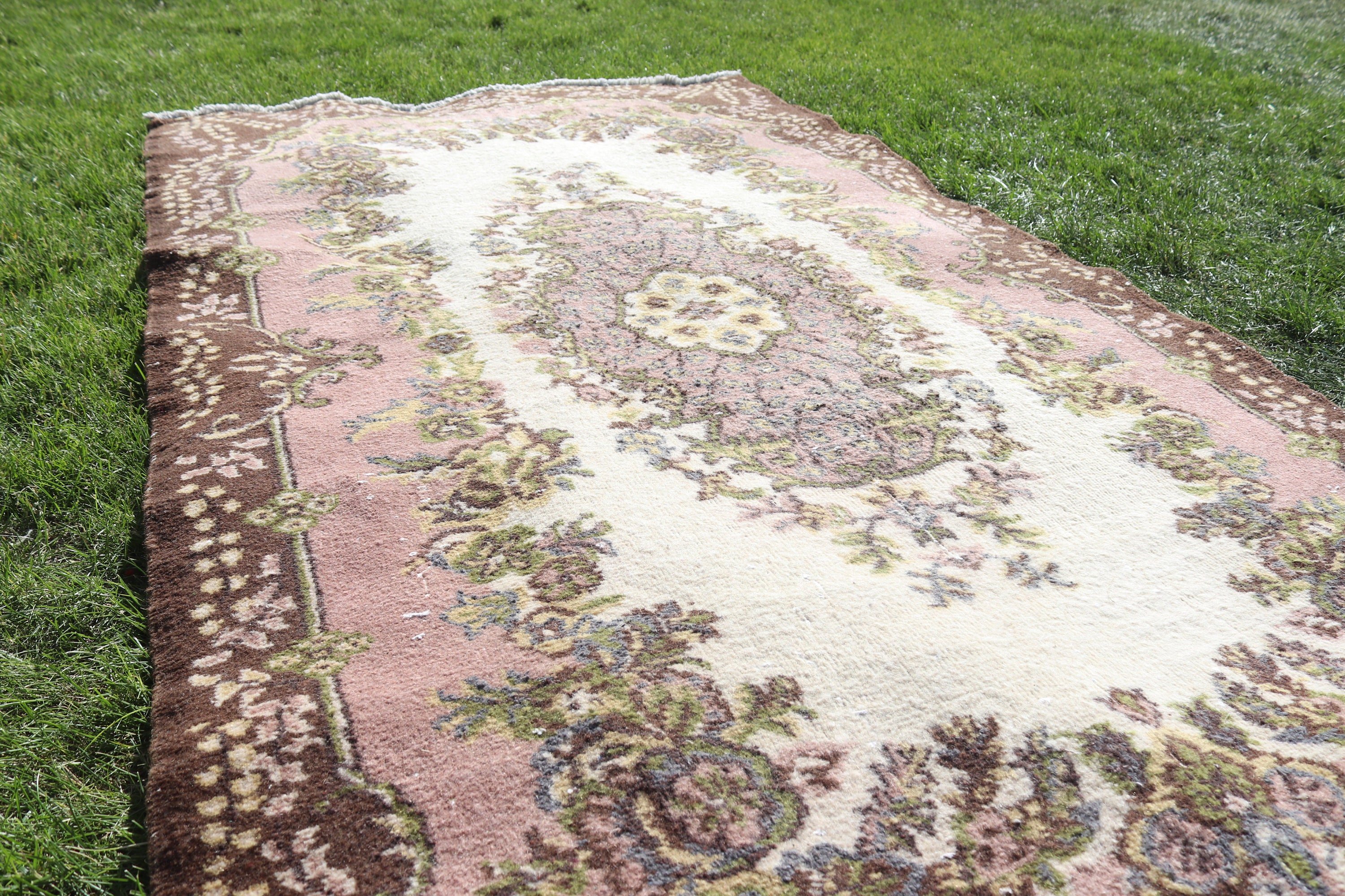 3.8x6.9 ft Area Rug, Anatolian Rugs, Oriental Rug, Vintage Rug, Turkish Rug, Oushak Area Rug, Dining Room Rug, Brown Geometric Rugs