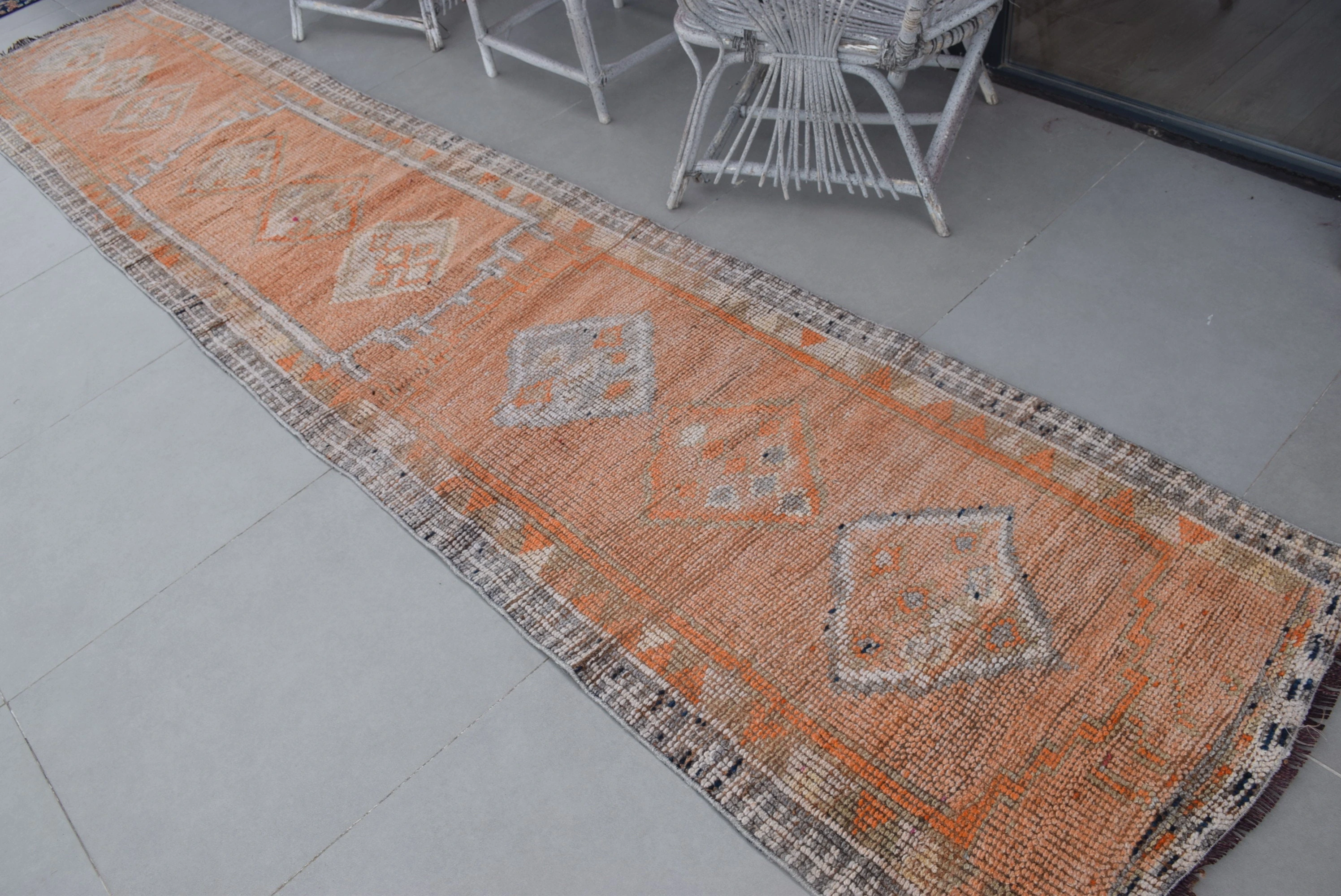 Pale Rugs, Vintage Rug, Antique Rug, Home Decor Rug, Turkish Rugs, 2.7x13.5 ft Runner Rugs, Corridor Rug, Orange Moroccan Rug, Hallway Rugs