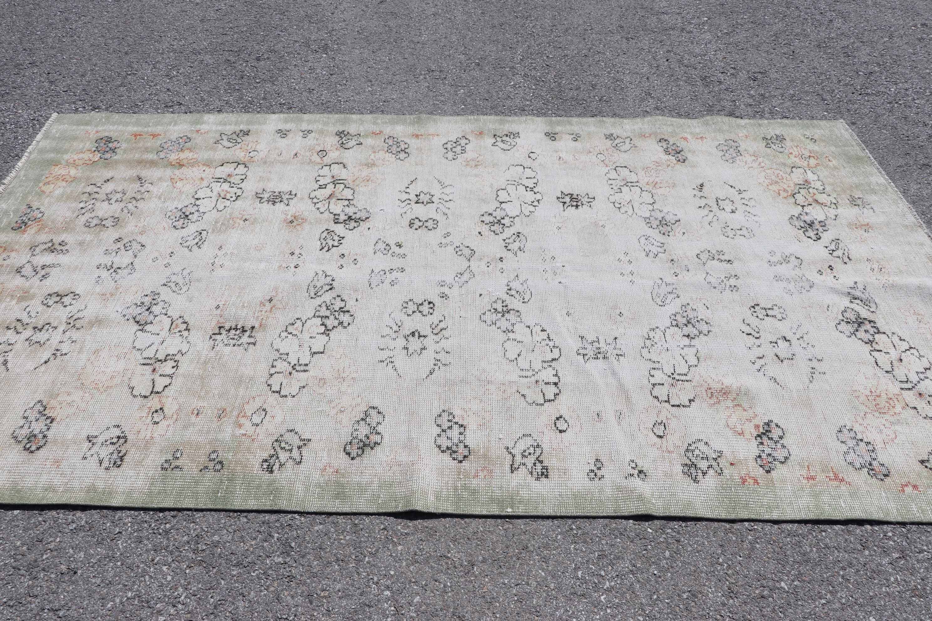 Turkish Rugs, Natural Rug, White Wool Rug, Rugs for Salon, Bedroom Rug, Vintage Rug, 4.7x8.6 ft Large Rugs, Kitchen Rugs, Dining Room Rug