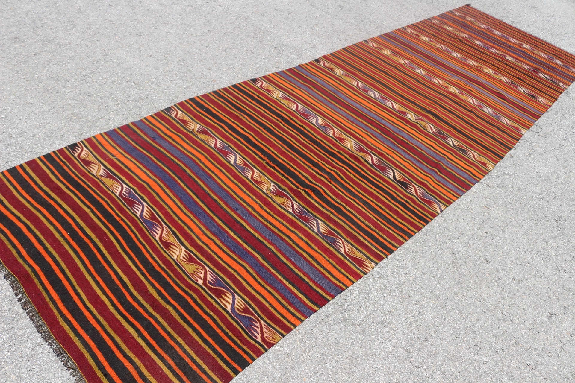 Kilim, Antika Halı, Özel Halı, Vintage Halı, 4x13.5 ft Yolluk Halısı, Merdiven Halıları, Turuncu Mutfak Halısı, Türk Halısı, Merdiven Halısı