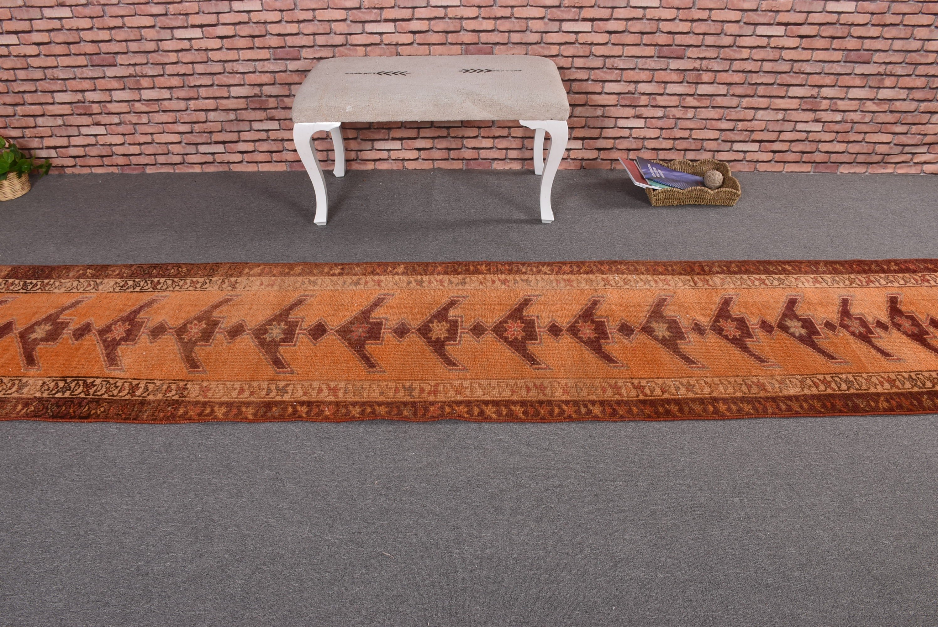 2.5x13 ft Runner Rugs, Turkish Rugs, Cool Rugs, Vintage Rug, Rugs for Hallway, Wool Rug, Orange Boho Rug, Long Runner Rug, Kitchen Rug