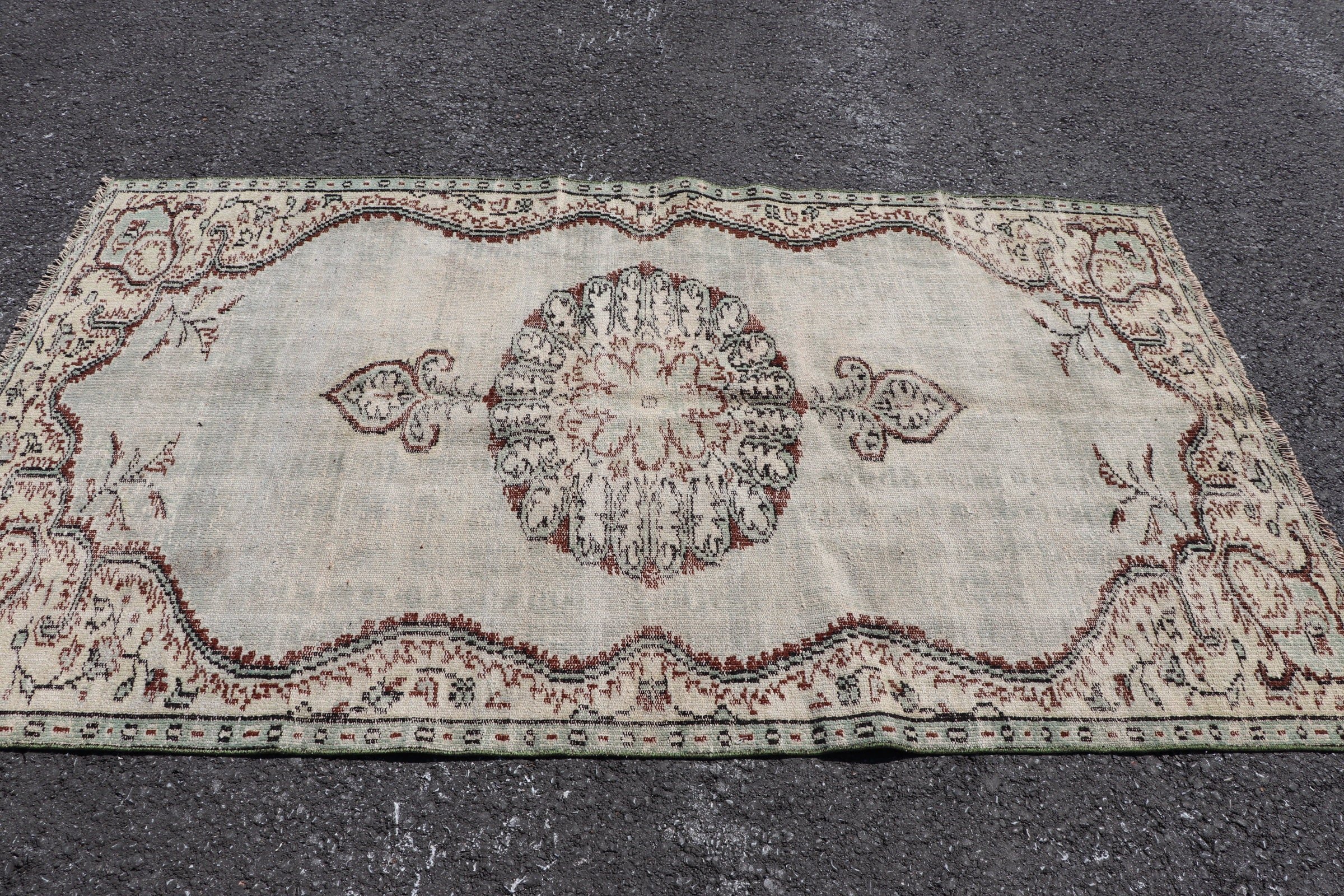 Vintage Halılar, Ev Dekorasyonu Halısı, Sessiz Halı, Oturma Odası Halıları, Bej Oushak Halısı, Türk Halısı, Antika Halı, Yer Halıları, 4.6x7.9 ft Alan Halısı