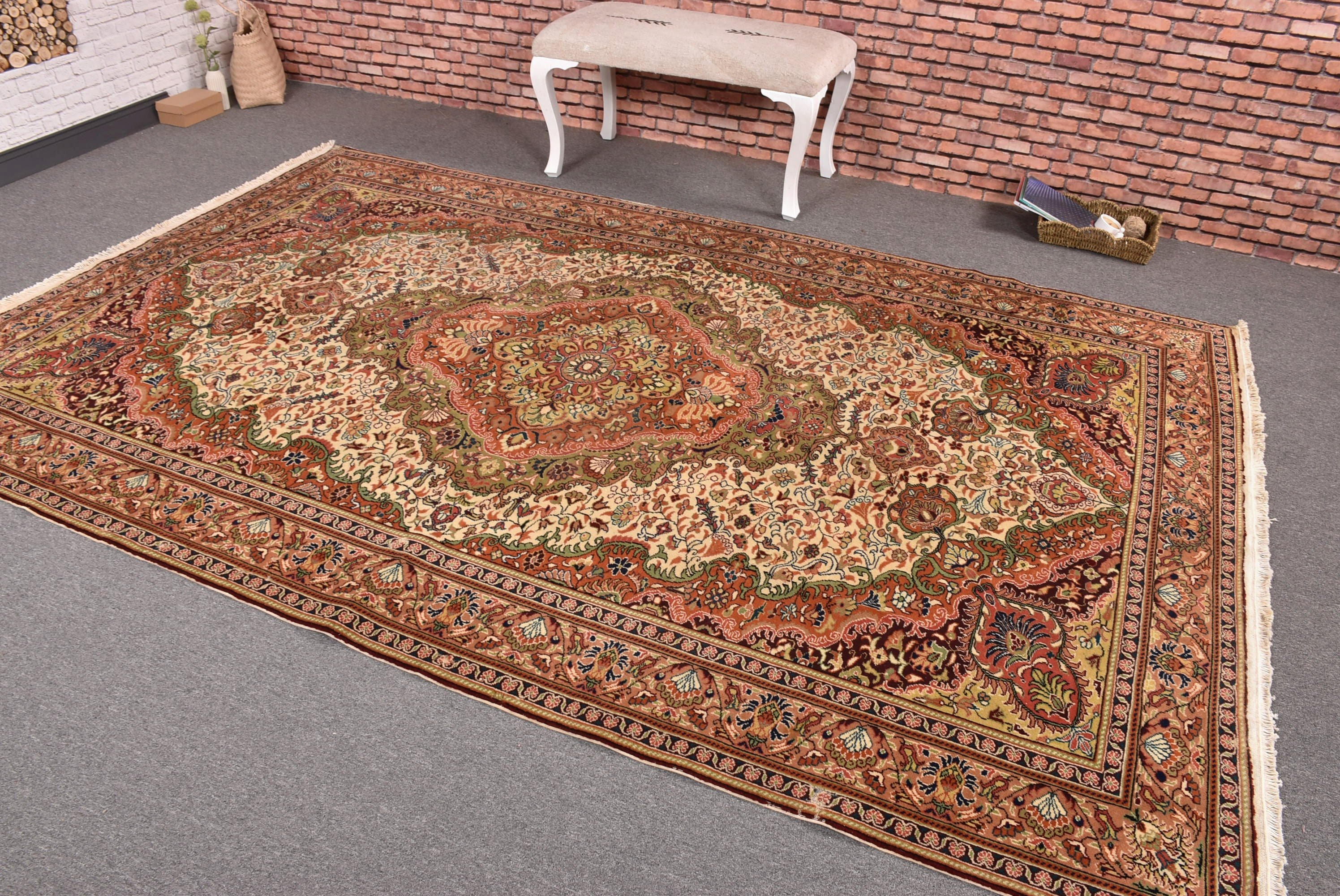 Salon Halıları, Antika Halılar, Türk Halıları, Yatak Odası Halısı, Estetik Halılar, Vintage Halı, 6.4x9.8 ft Büyük Halı, Turuncu Oushak Halıları, Oushak Halıları