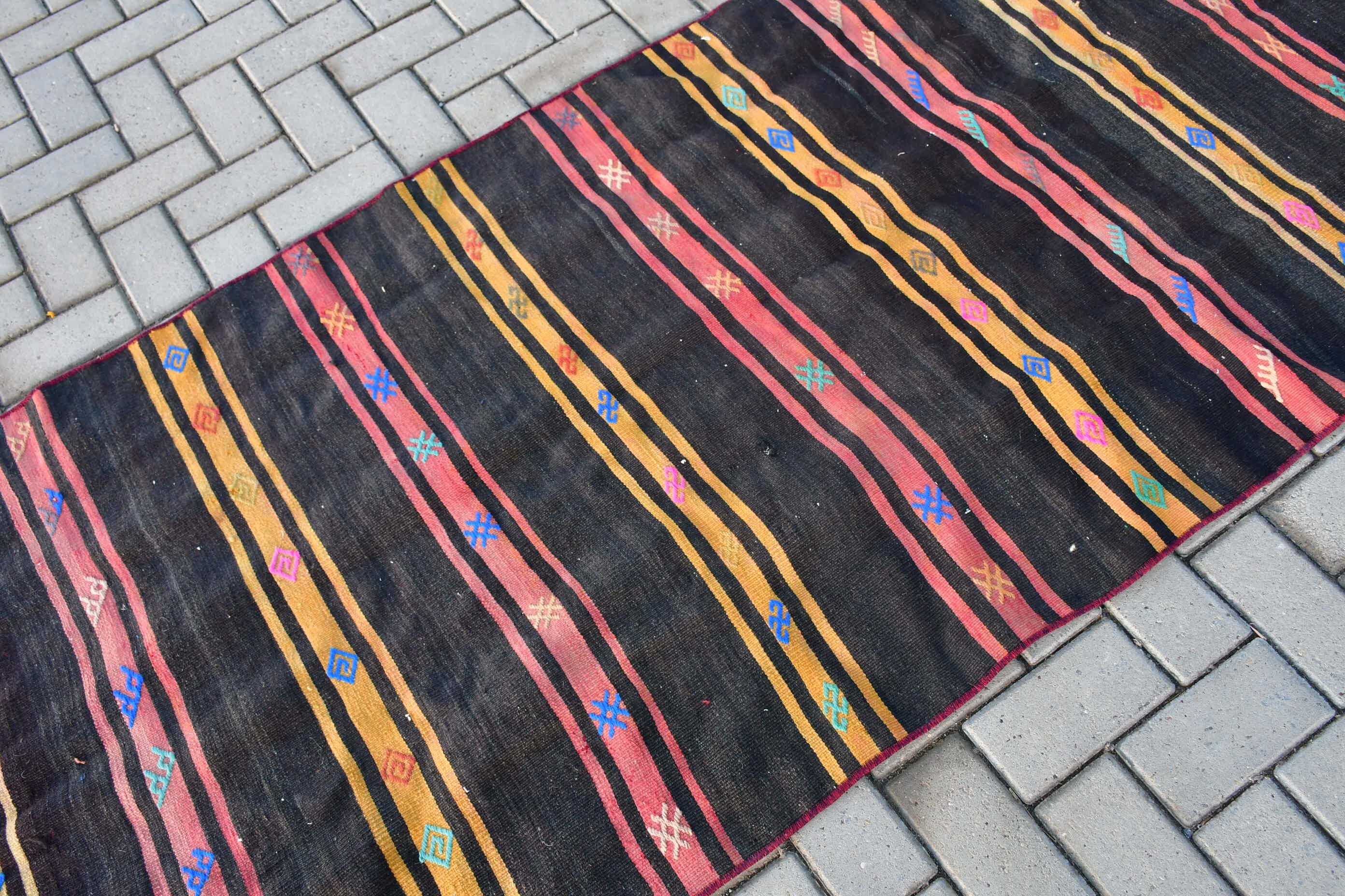 Bedroom Rug, Stair Rug, 3.3x11.3 ft Runner Rug, Cool Rug, Black Floor Rug, Kilim, Rugs for Stair, Corridor Rug, Turkish Rug, Vintage Rug