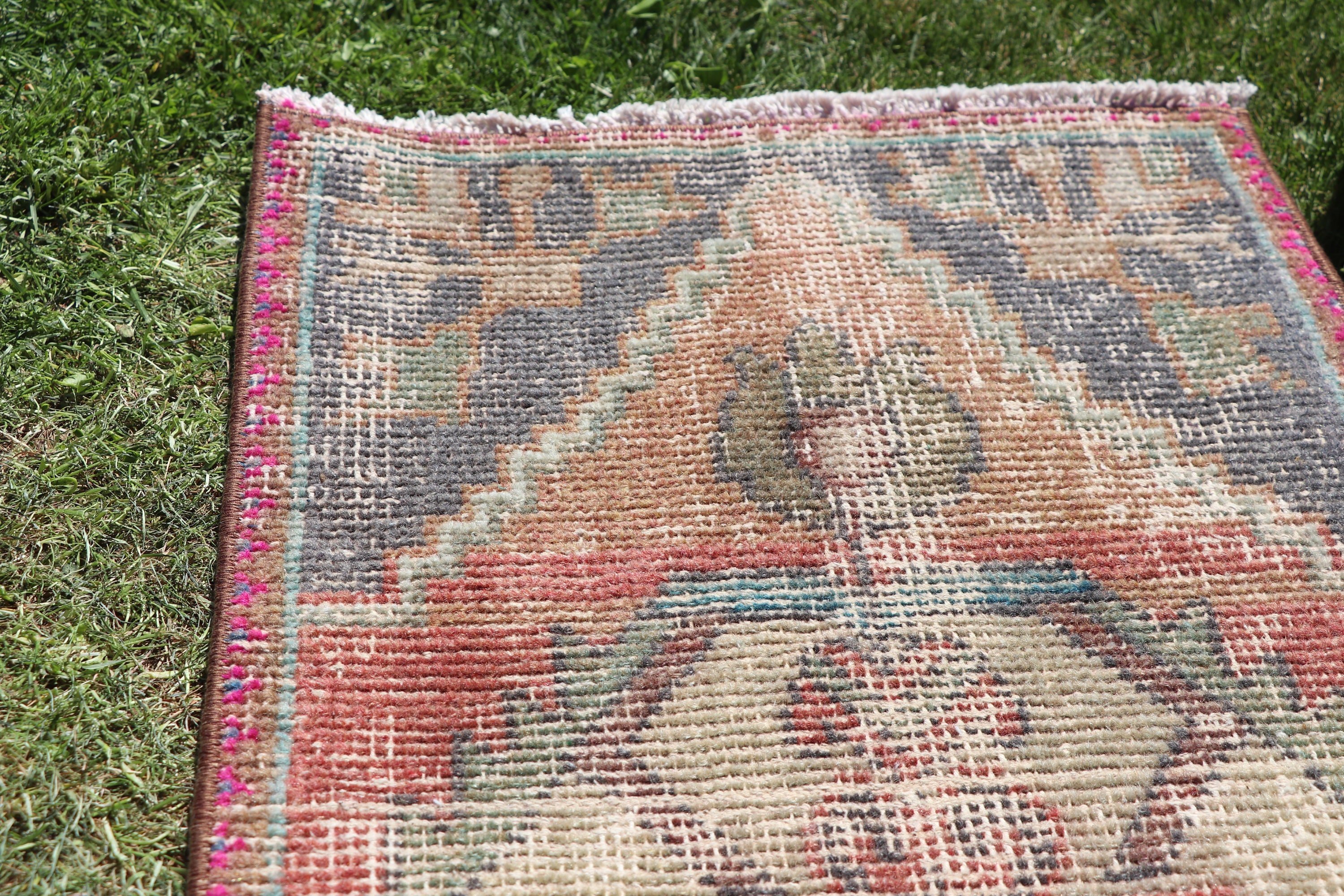 Vintage Halılar, Turuncu Oushak Halıları, Mutfak Halıları, Türk Halısı, 1,4x3,1 ft Küçük Halılar, Çocuk Halıları, Küçük Vintage Halılar, Yün Halı, Yer Halıları