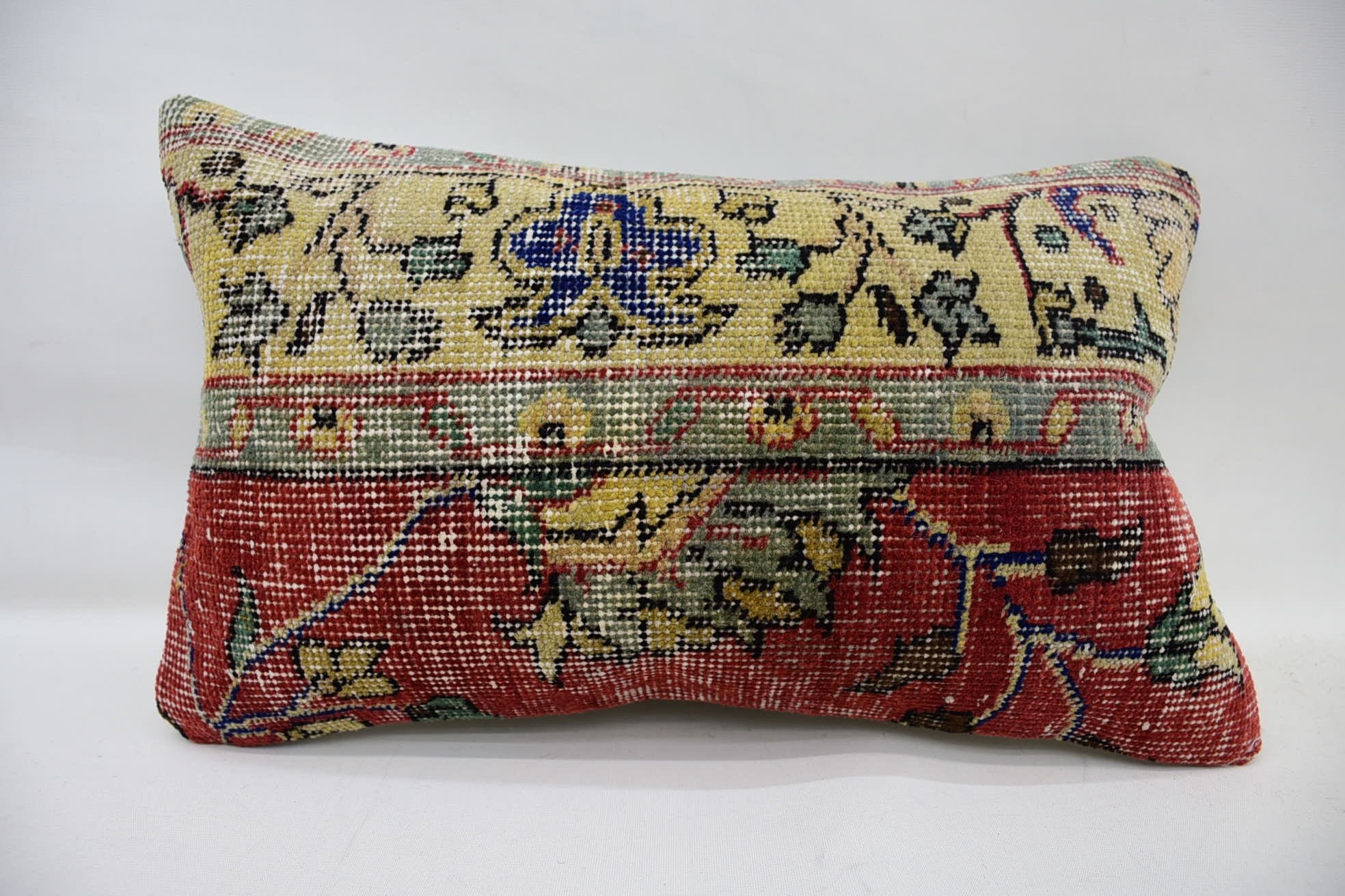 Vintage Kilim Pillow, Boho Pillow, Pillow for Sofa, 12"x20" Yellow Cushion Case, Custom Pillow Case, Morroccon Kilim Cushion Pillow Case