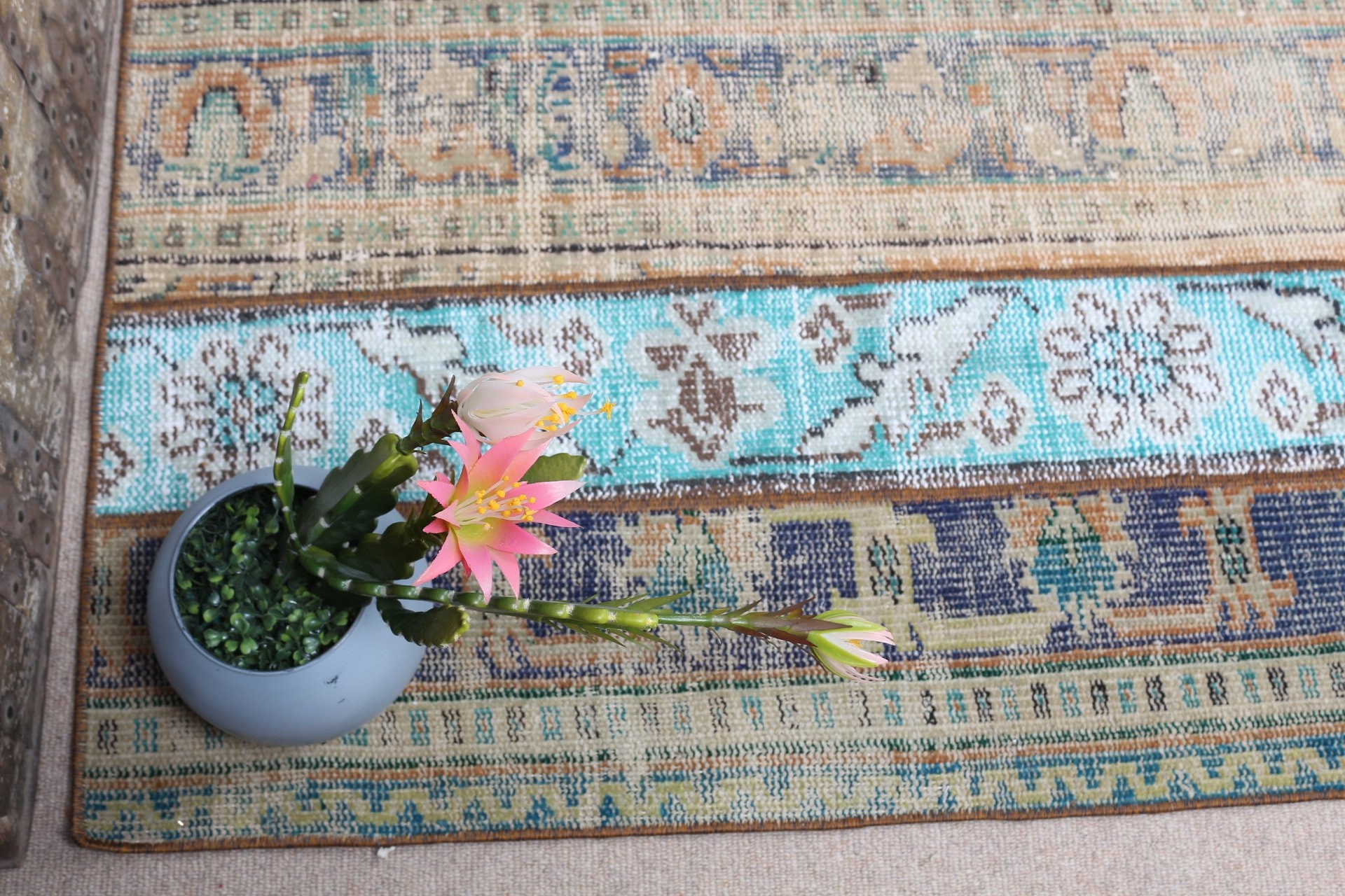 Blue Antique Rug, Abstract Rug, Vintage Rug, Turkish Rug, 2.4x6.5 ft Runner Rug, Stair Rugs, Rugs for Kitchen, Kitchen Rug