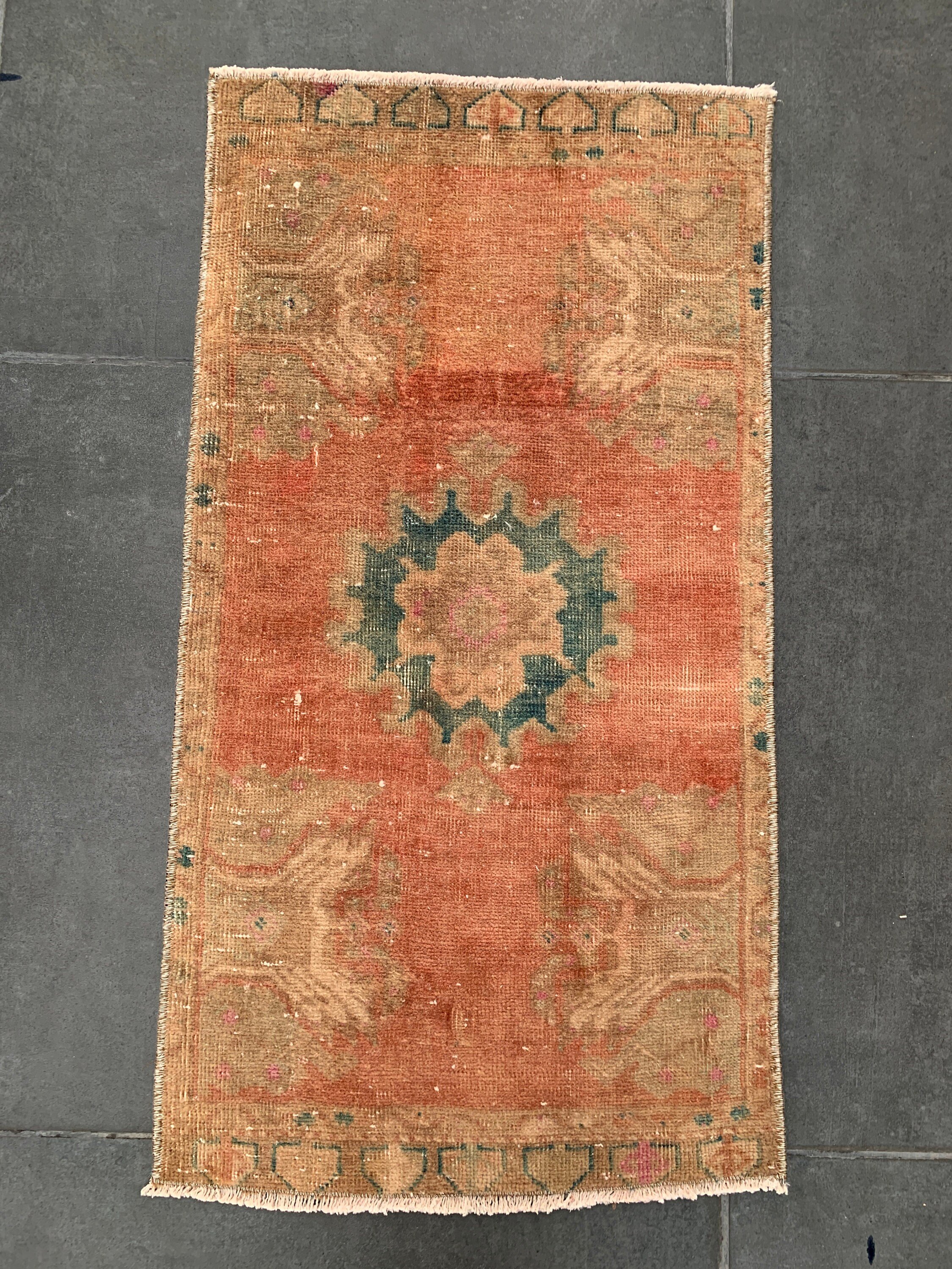 Bedroom Rug, Turkish Rug, Wall Hanging Rug, Home Decor Rug, Nomadic Rug, Orange Kitchen Rugs, Cool Rug, Vintage Rug, 1.5x2.9 ft Small Rug