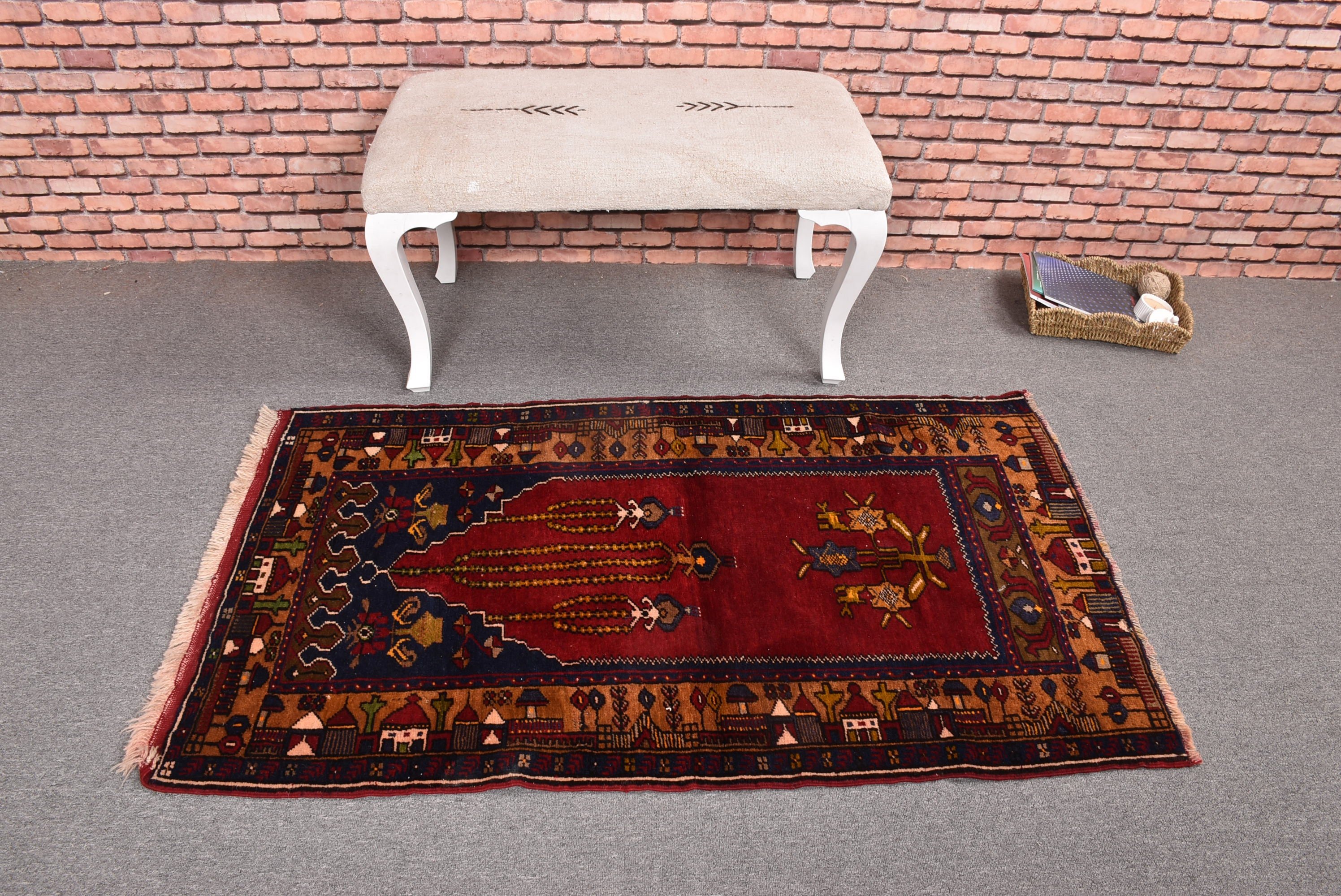 2.8x4.8 ft Küçük Halı, Modern Banyo Paspas Halısı, Mutfak Halısı, Mavi Nötr Halı, Vintage Halı, El Dokuma Halılar, Yün Halı, Paspas Halısı, Türk Halıları