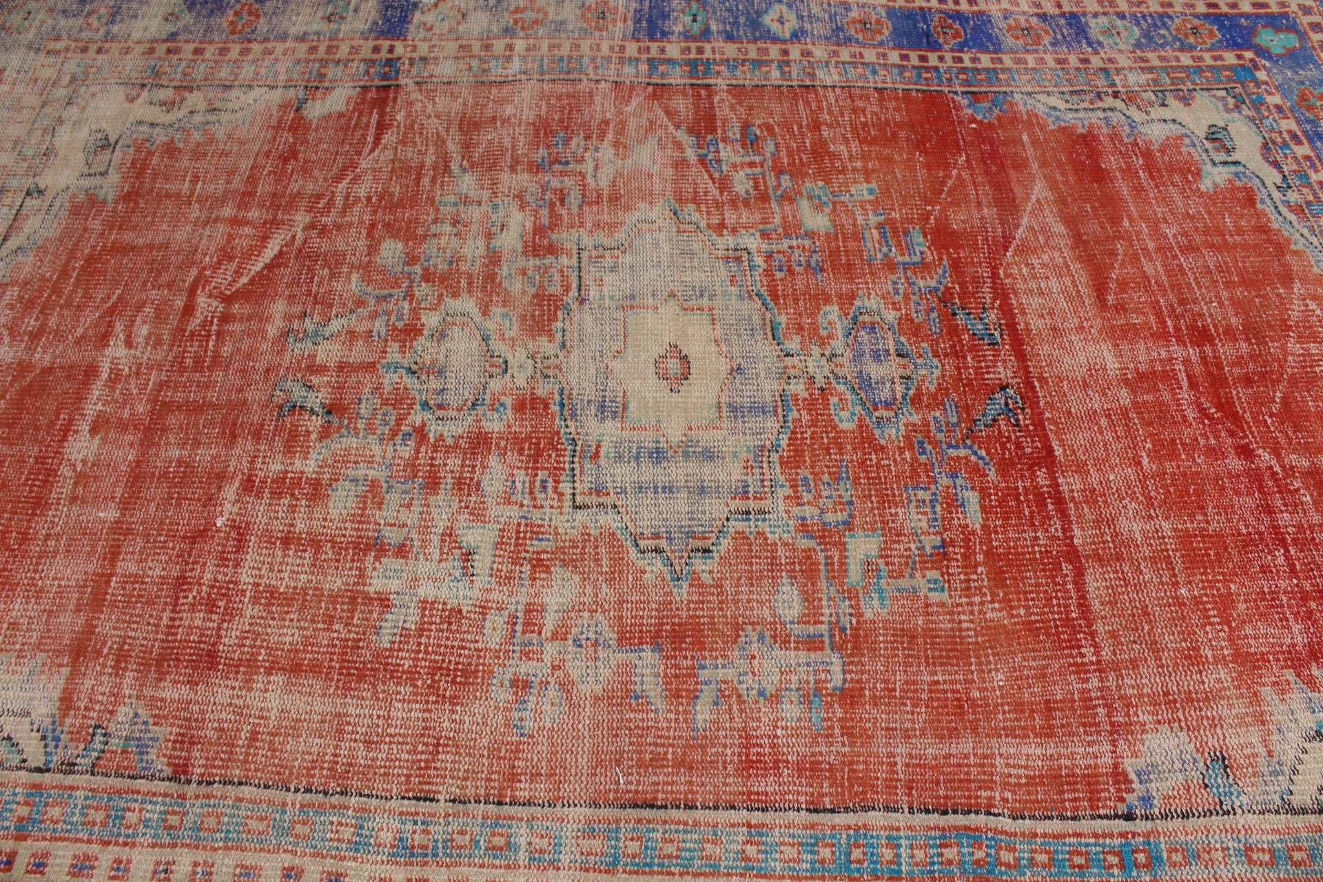 Living Room Rugs, 6.3x8.8 ft Large Rug, Turkish Rug, Red Oushak Rug, Vintage Rugs, Muted Rug, Dining Room Rug, Antique Rugs